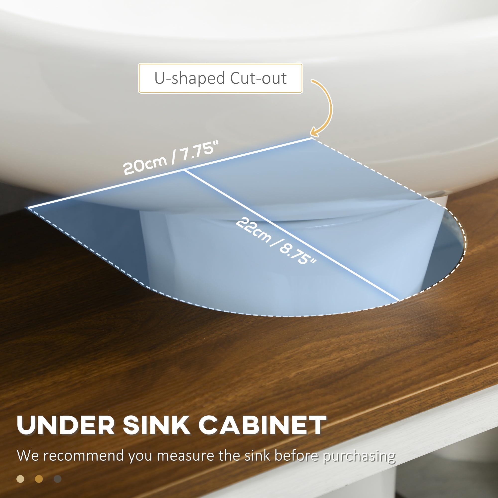 Kleankin Farmhouse Under Sink Bathroom Cabinet - White Double Door Vanity Storage Organizer with Shelves for Bathroom, Kitchen & Laundry Room Organization