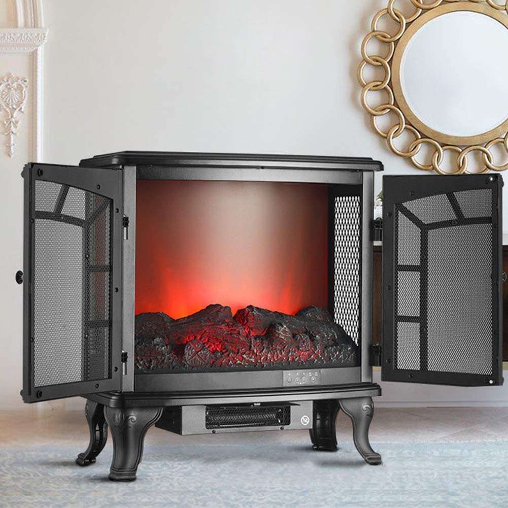 Realistic Electric Fireplace Stove with Double Door - 2000W Indoor Heater with Lifelike Flame Effect for Living Room, Bedroom & Office - Energy Efficient & Safe Heating Solution