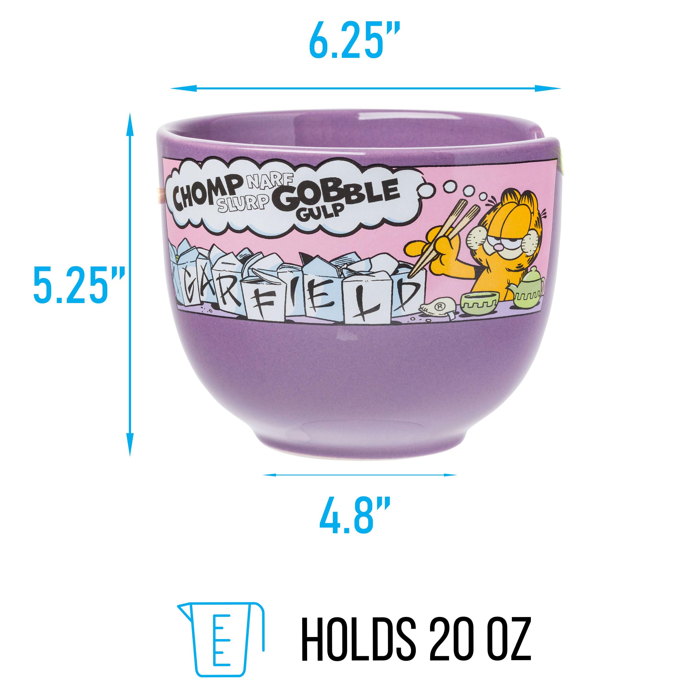 Garfield Eating Takeout Ceramic Ramen Noodle Bowl - 20oz Microwave Safe Rice Bowl with Chopsticks - Perfect for Anime Fans, Asian Cuisine & Home Dining