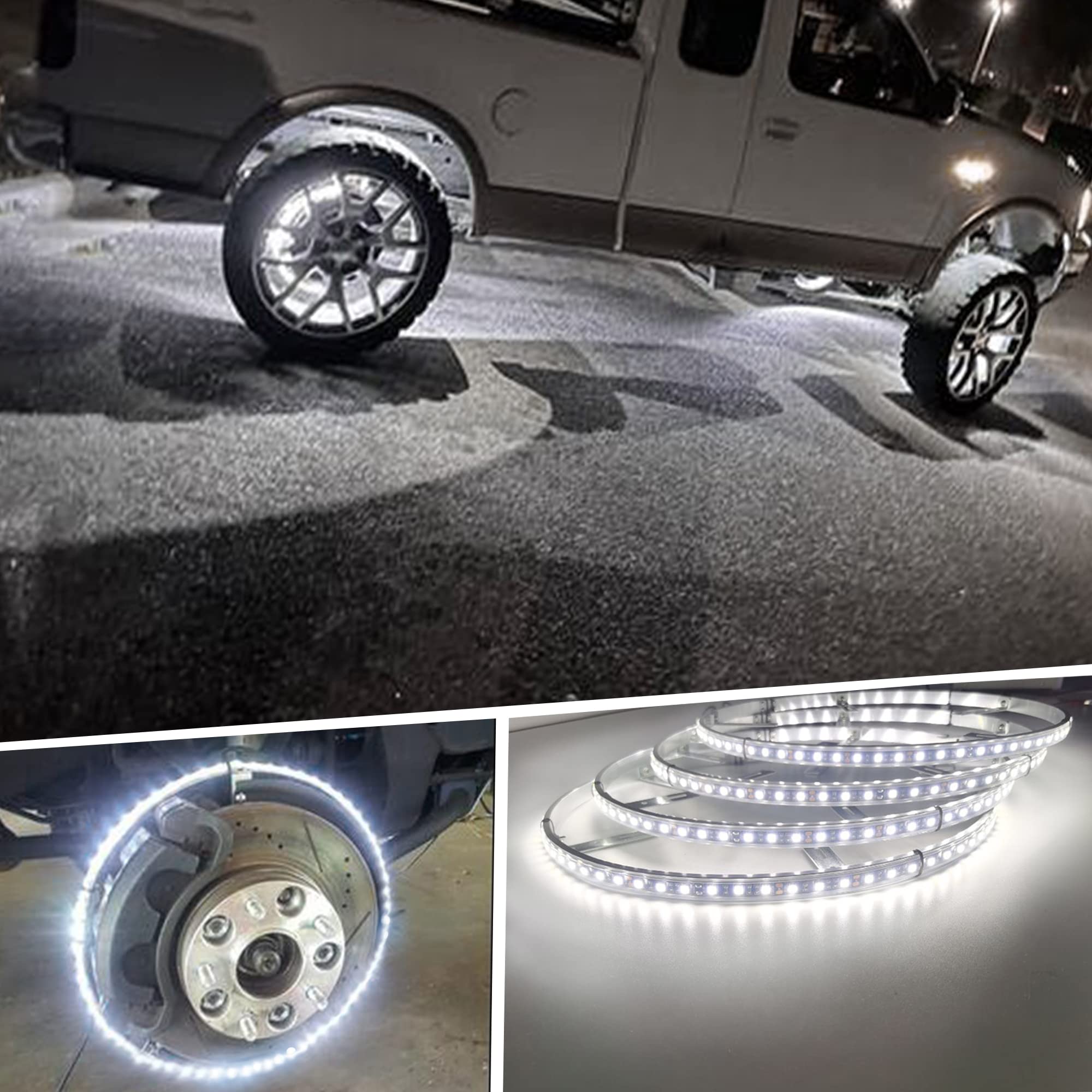 4Pcs 15.5in RGBW LED Wheel Ring Lights with Brake Function & White Courtesy Light - Waterproof Wheel Well Rim Lights for Trucks, SUVs, Cars - Wireless RF Remote & App Control - Perfect for Off-Roading, Car Shows & Night Driving