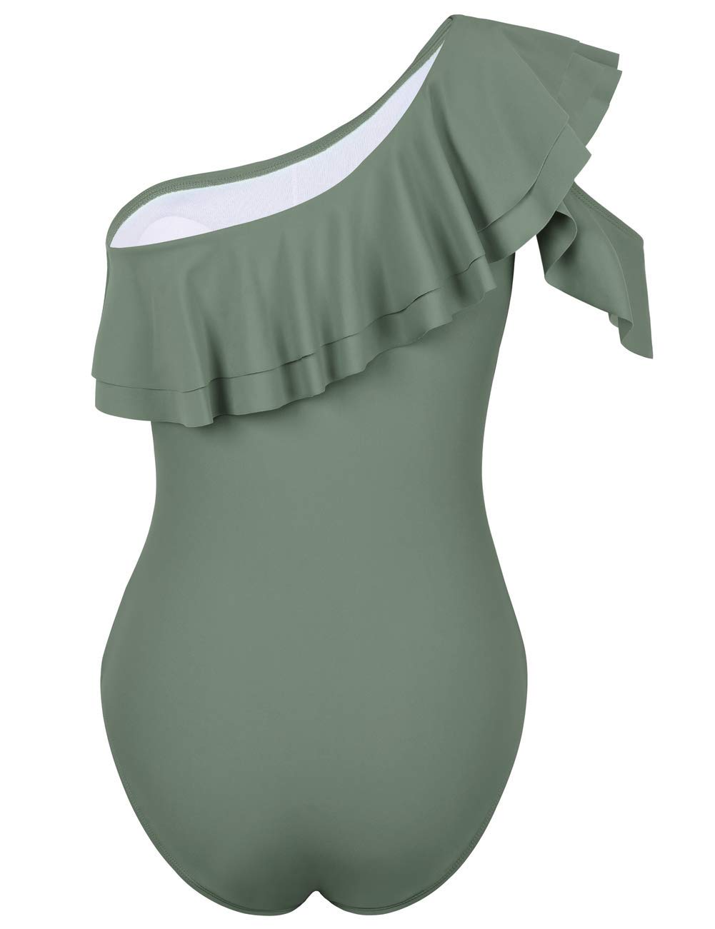 Hilor Women's One Shoulder Asymmetric One Piece Swimsuit with Ruffles - Sexy Monokini Bathing Suit for Beach, Pool Party & Summer Vacation
