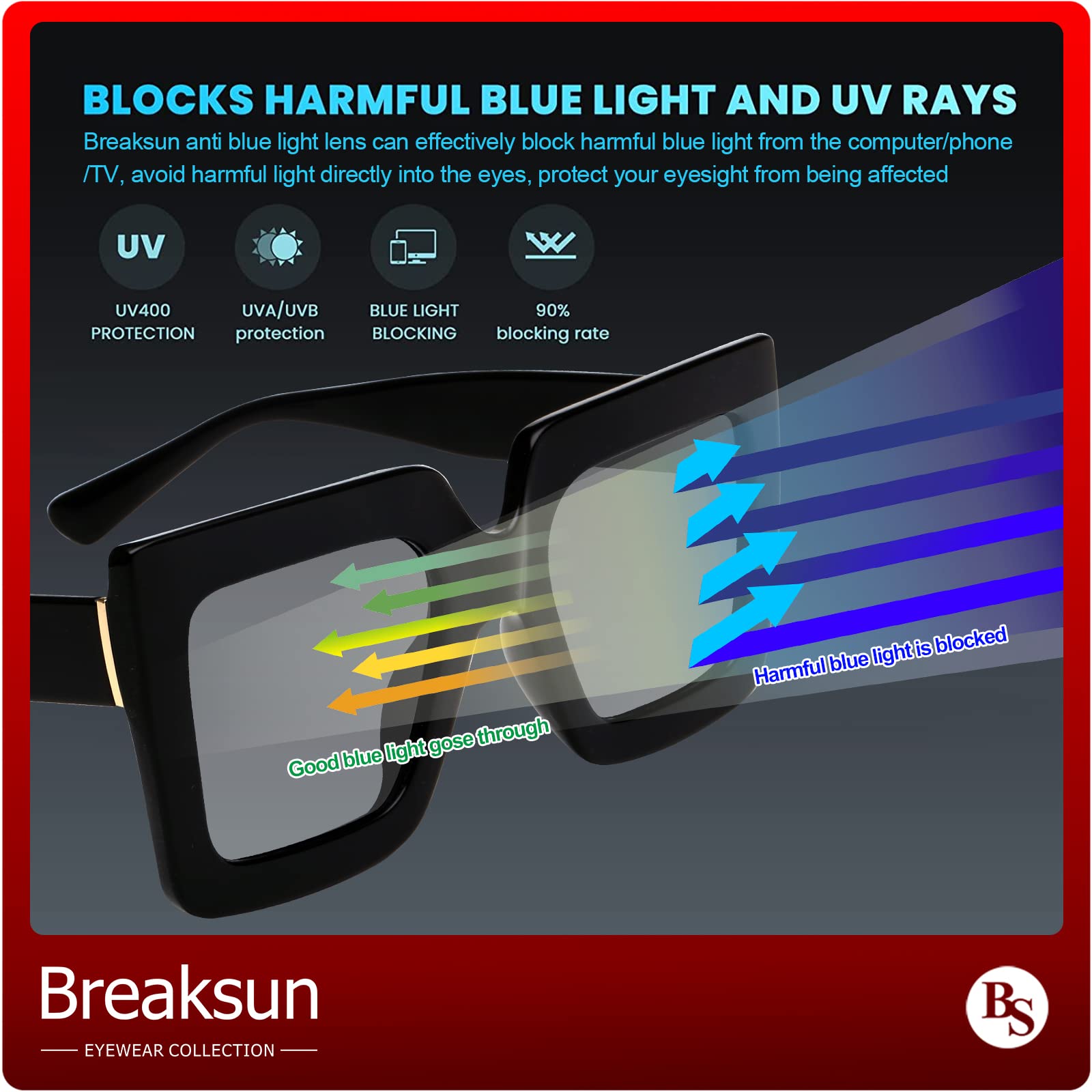 Stylish Oversized Blue Light Blocking Glasses for Women - Thick Square Frame Computer Eyewear, Non-Prescription Reading Glasses (Black) | Perfect for Office Work, Gaming & Screen Time Protection