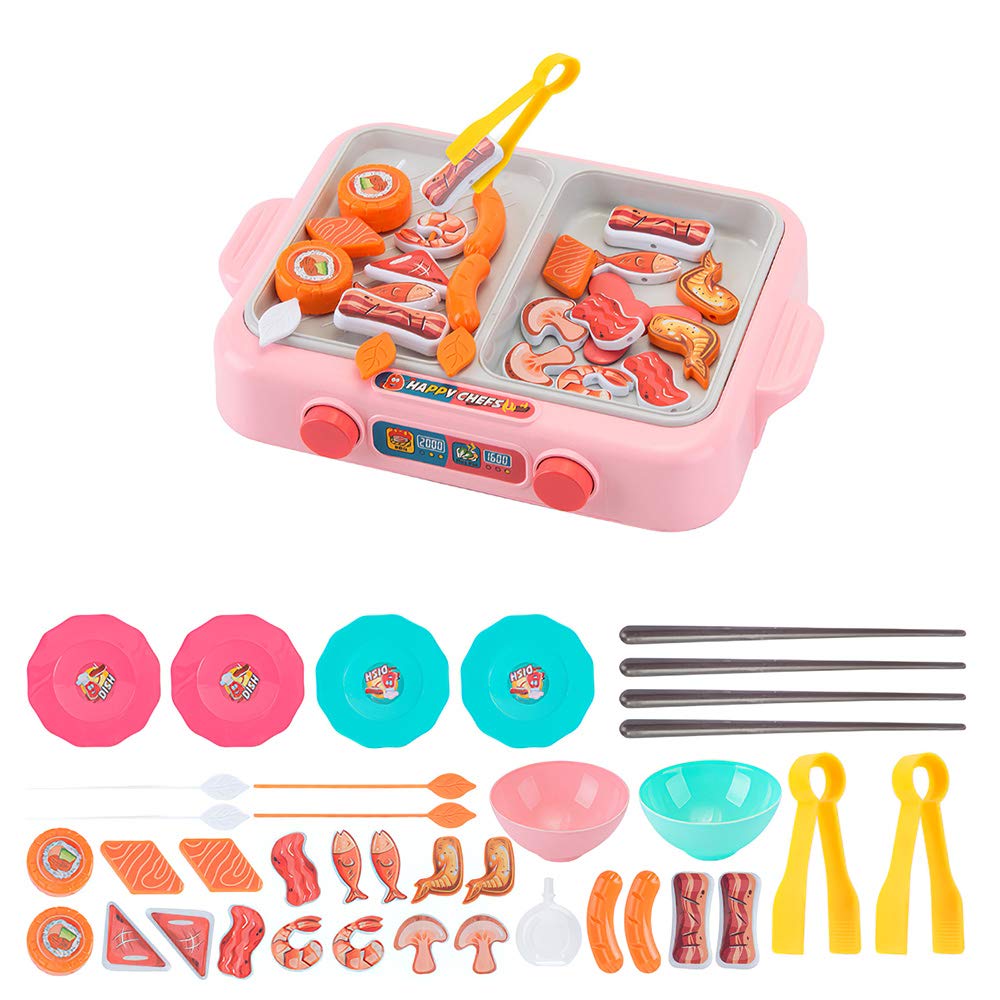 **Kids Pretend Play BBQ Grill Toy Set - Realistic Cooking Simulation with Tongs & Chopsticks - Pink Kitchen Playset for Toddlers & Children (Perfect for Role Play, Birthday Gifts & Early Learning)**