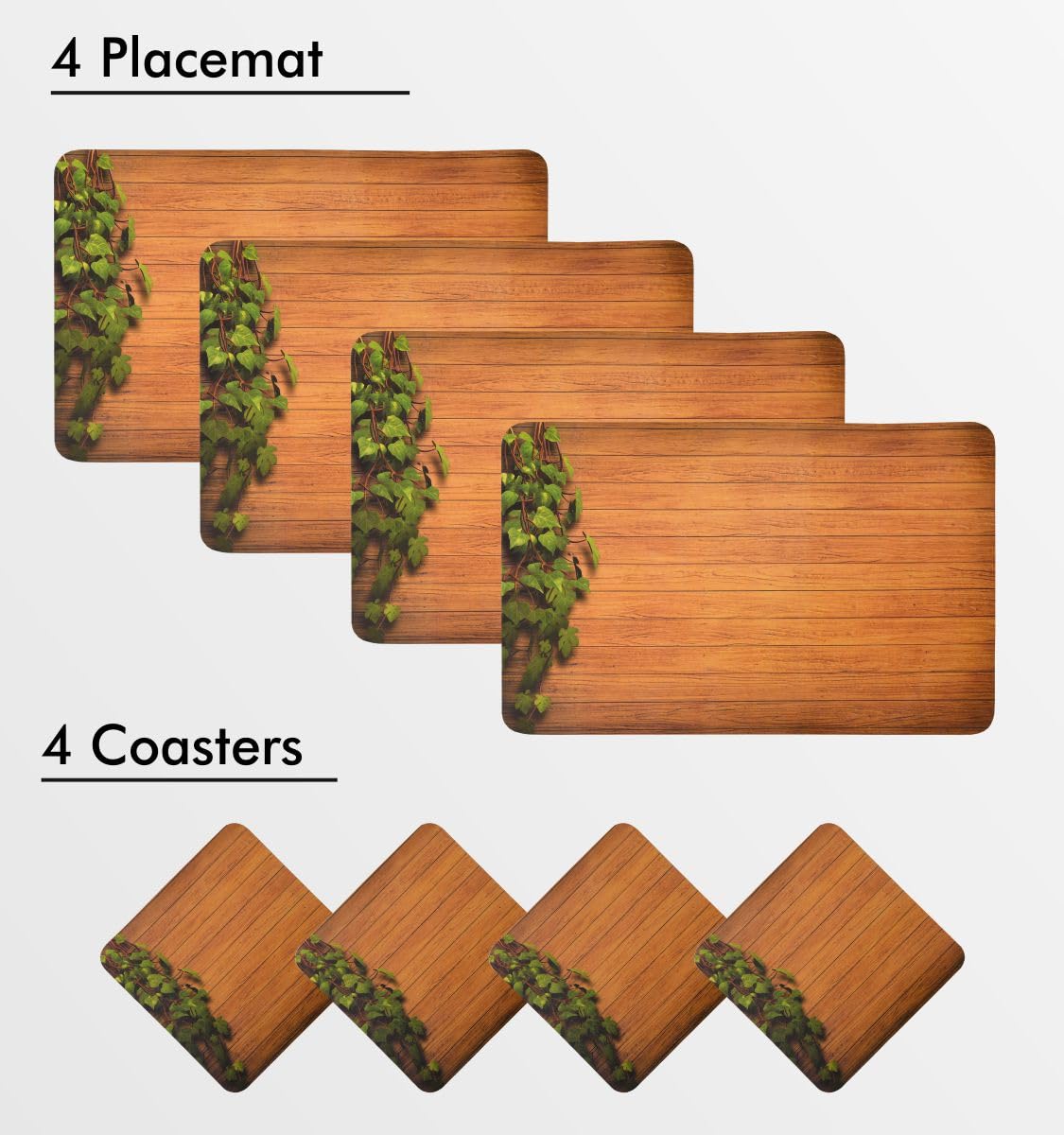 4-Piece Yellow Weaves PVC Dining Table Placemats - Wooden Style Brown for Kitchen, Dining Room & Home Decor