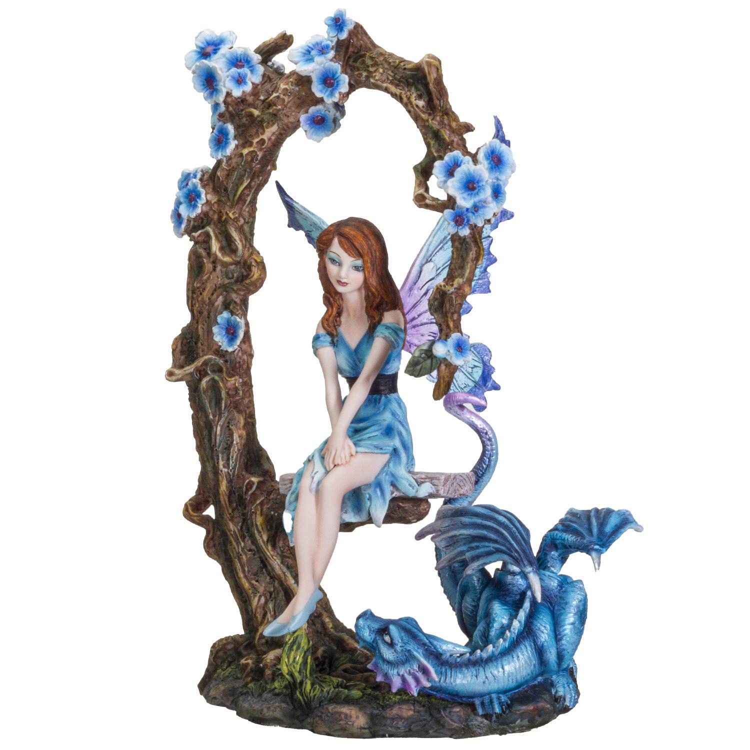 Fantasy Fairy on Swing with Dragon Resin Statue - Handcrafted Collectible Figurine for Home Decor, Gift, and Fairy Garden Display