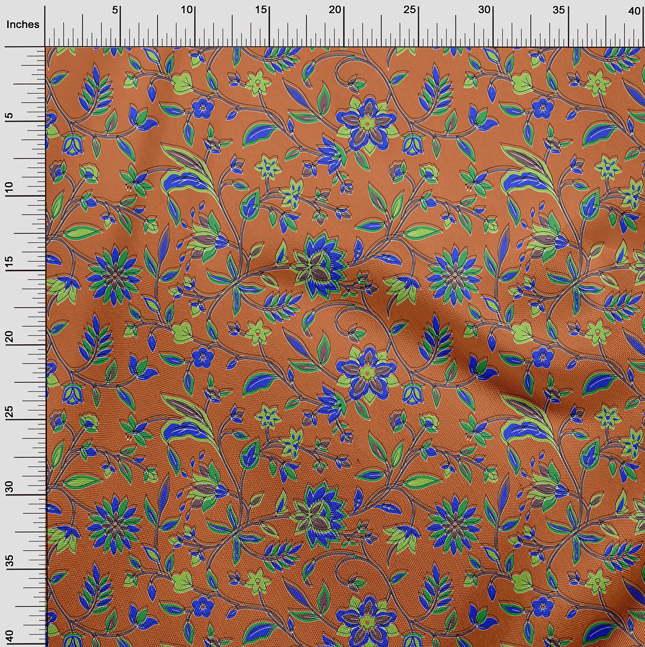 oneOone Polyester Spandex Floral Print Fabric - 56 Inch Wide Orange Craft Fabric for Sewing, DIY Projects & Home Decor (3093) | Perfect for Dresses, Curtains & Upholstery