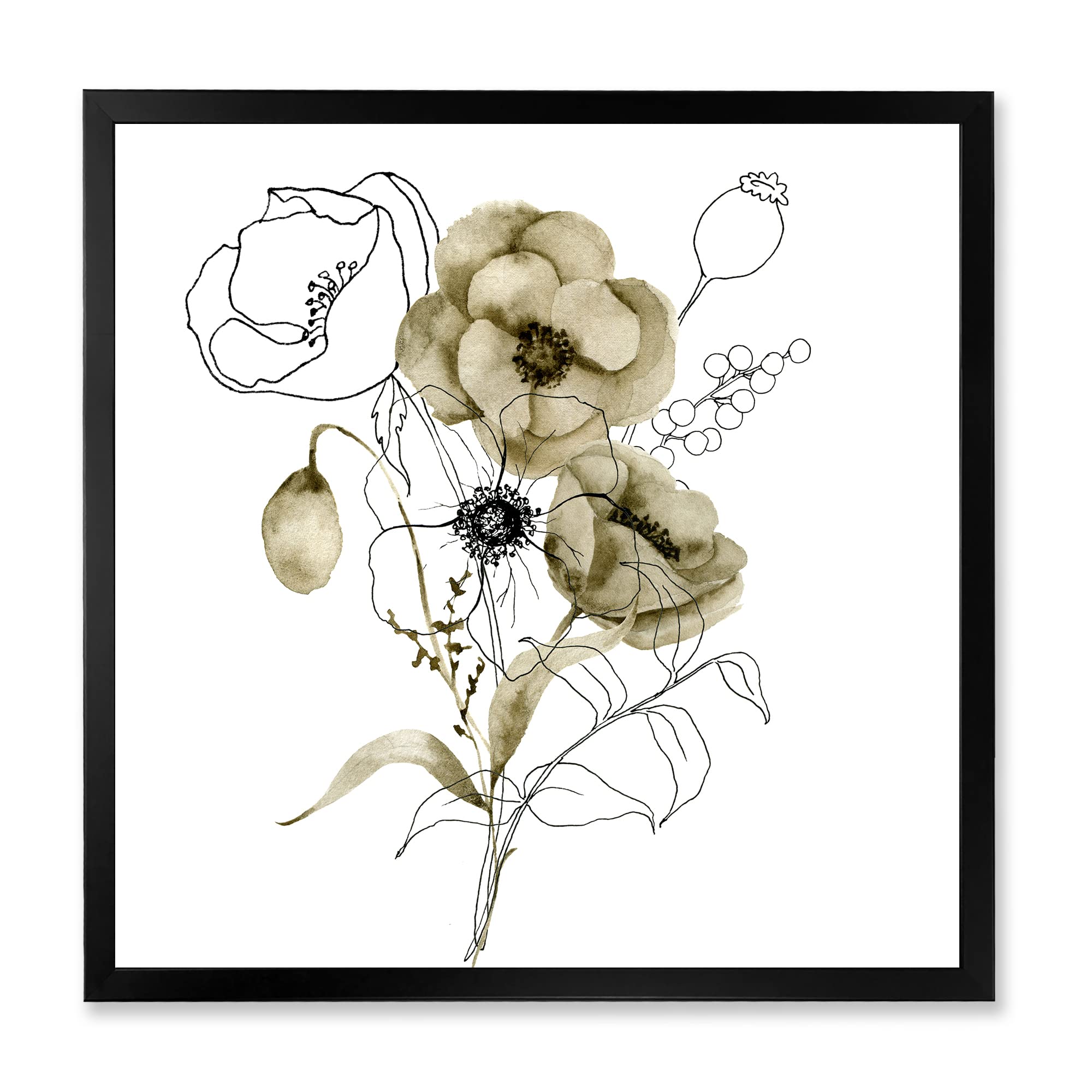 Anemone Bouquet with Eucalyptus Branches - Traditional Framed Wall Art for Living Room, Bedroom & Office Decor | Floral Home Decor