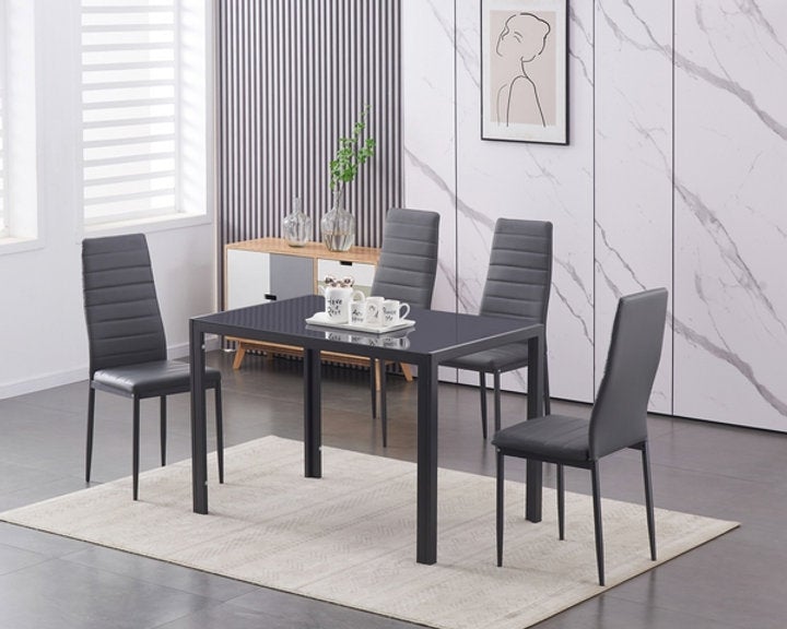 Grey Tempered Glass Dining Table with Sturdy Metal Frame - Modern & Durable for Kitchen, Dining Room, and Small Spaces