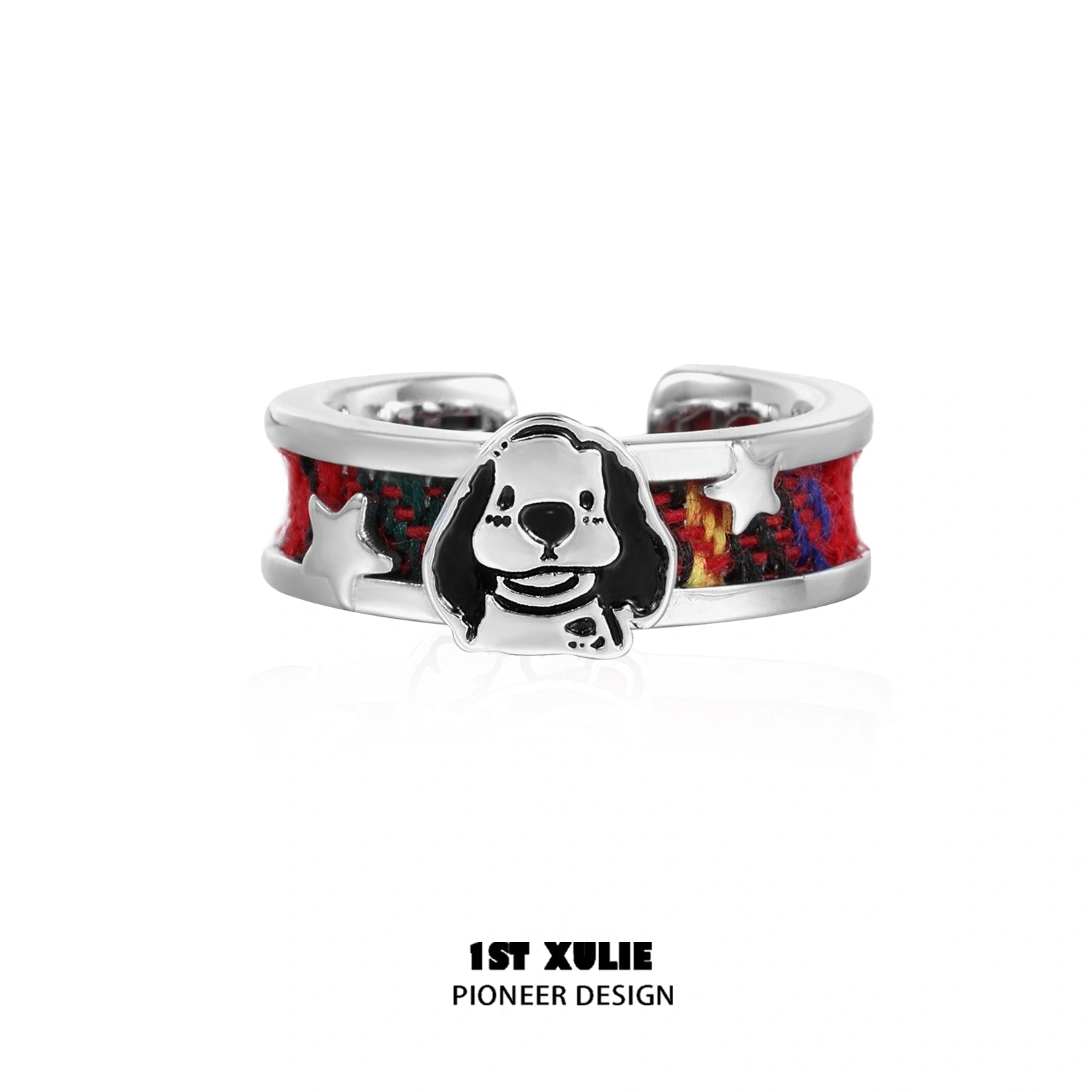 2024 Christmas Kitten & Puppy S925 Sterling Silver Adjustable Tartan Rings - Perfect Holiday Gift for Pet Lovers, Couples & Friends - Great for Christmas Parties, Stocking Stuffers & Festive Jewelry Gifts