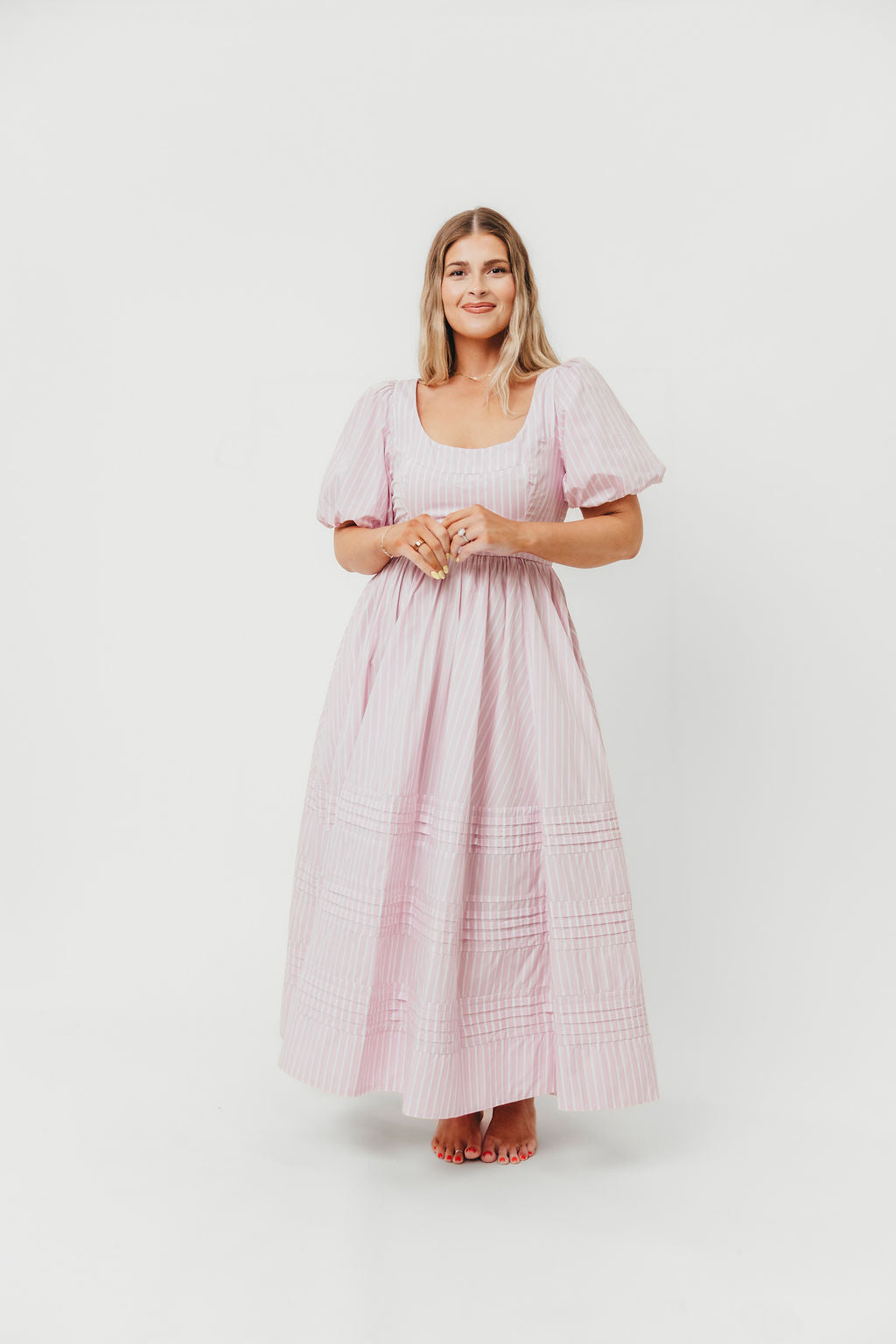 Abby 100% Cotton Midi Dress in Pink | Women's Floral Summer Dress | Perfect for Beach Vacations, Brunch Dates & Casual Outings