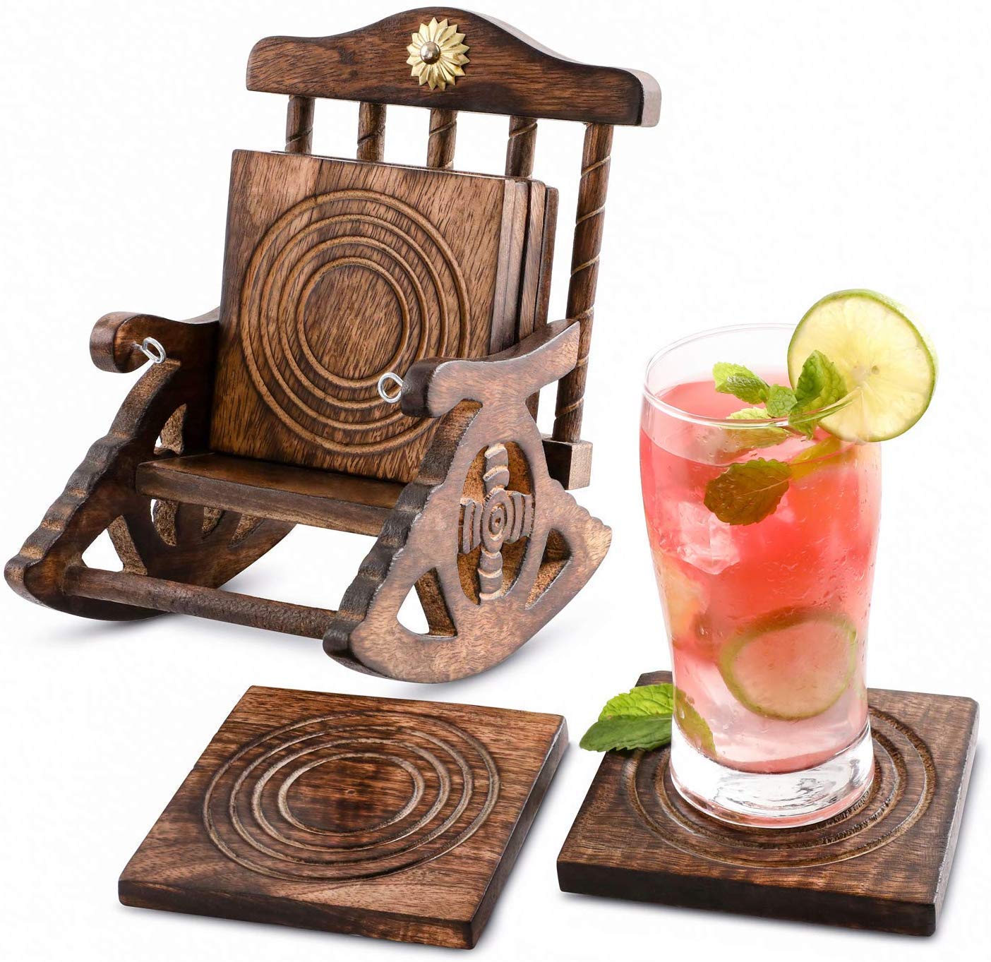 Premium Handmade Wooden Coasters Set of 6 - Natural Art Coasters for Cups, Mugs, Glasses & Beer Cans - Elegant Home & Office Decor for Dining Tables, Bars, Coffee Shops & Gifts - Waterproof & Heat Resistant Drink Coasters for Daily Use & Special Occasions