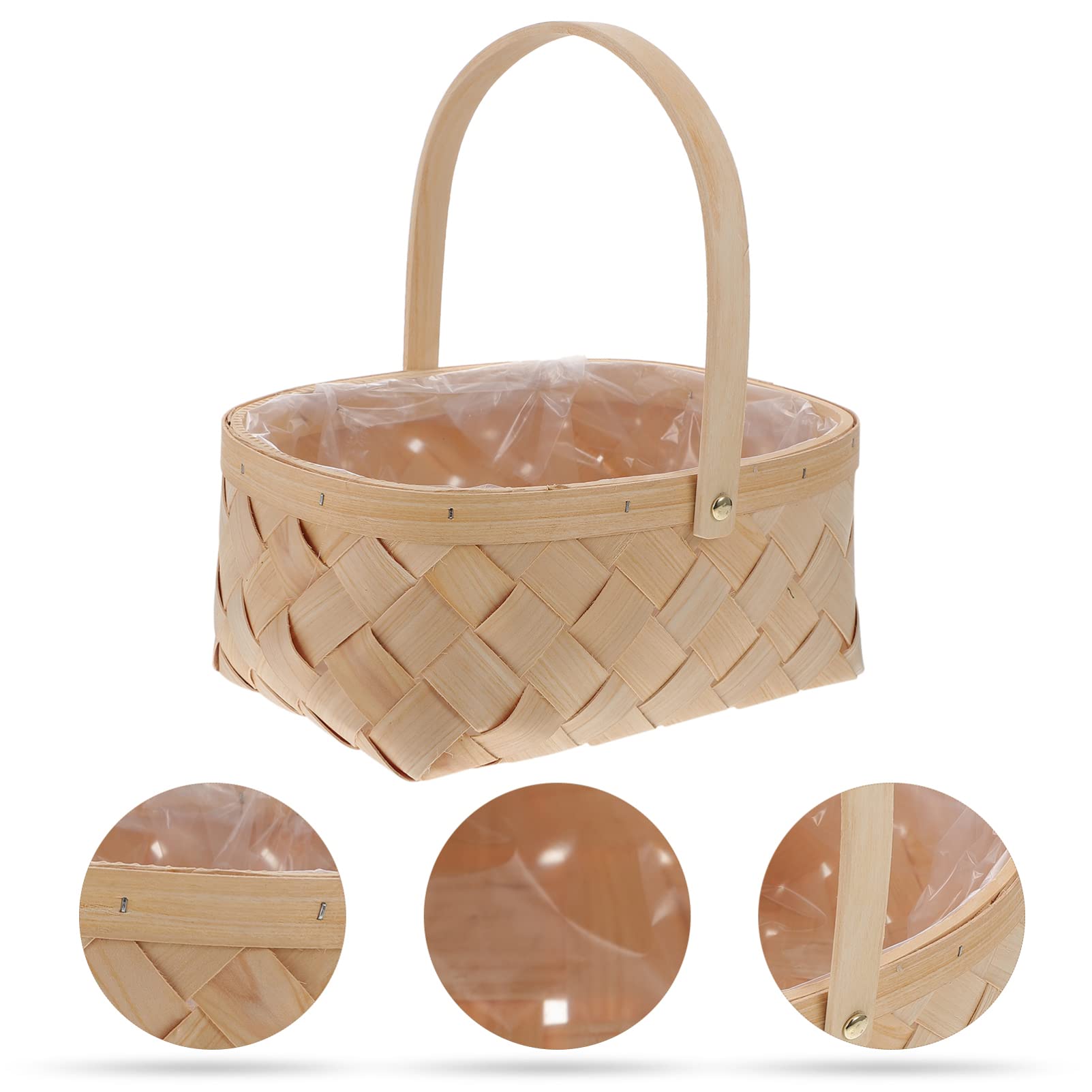Natural Woven Wood Storage Basket with Handle - Handwoven Bamboo Carrying Basket for Home Organization, Laundry, Toys & Blankets - Large Size (1pc)