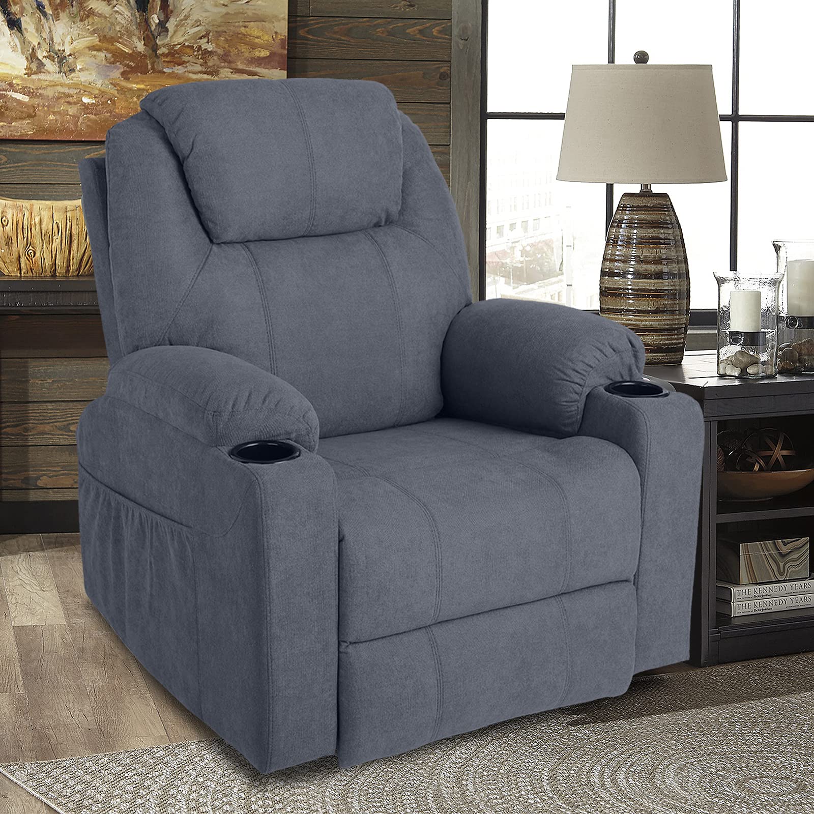 Magic Union Heated Massage Recliner Chair with 360° Swivel & Rocking - Nursery Rocking Chair for Babies, Living Room Fabric Recliner Sofa for Adults - Perfect for Nursery, Living Room & Home Office Relaxation