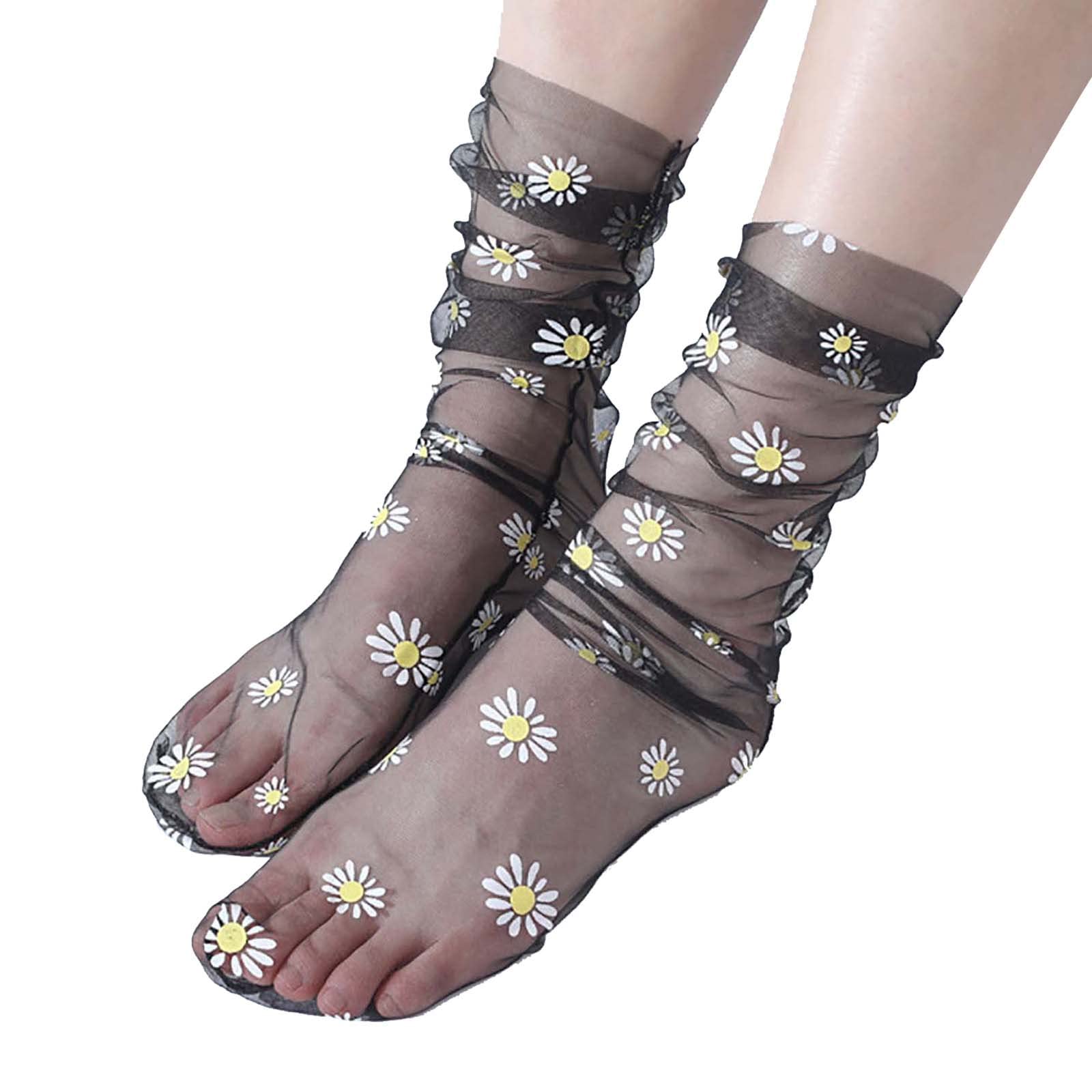 Breathable Women's Spring & Summer Socks - Trendy Floral Print Casual Crew Socks for Everyday Wear | Comfortable Skin-Tone Socks for Work, Gym & Home Use