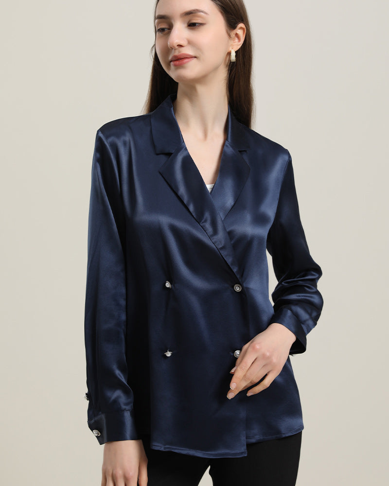 Luxury Double Breasted Silk Shirt for Men - Premium 100% Mulberry Silk Formal Business Shirt - Elegant Office Wear & Special Occasion Outfit