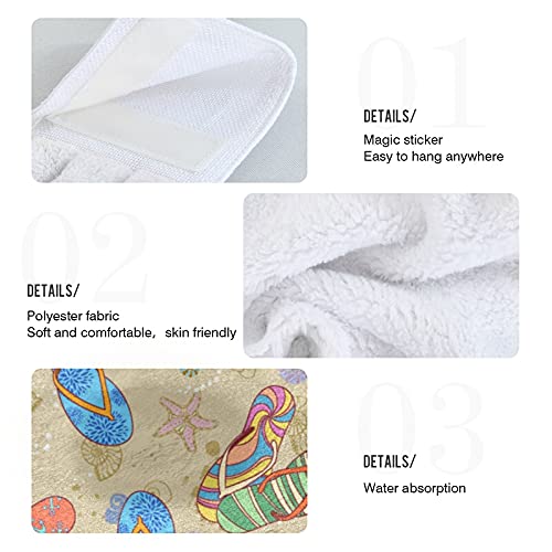 2 Pack Soft Microfiber Beach Hanging Kitchen Towels with Loop - Starfish & Seashell Design, Absorbent Coral Velvet Dish Towels for Bathroom, Kitchen, Summer Decor - Perfect as Hand Towels, Washcloths, and Decorative Tie Towels for Coastal Homes