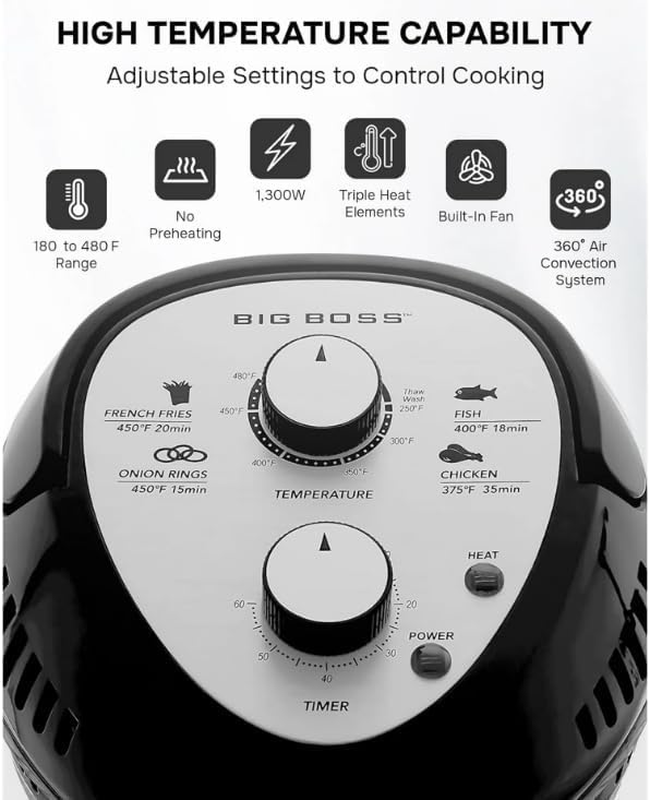 16Qt Air Fryer Toaster Oven Combo - 1300W Countertop Convection Oven with Rotisserie & Large Glass Bowl - Perfect for Baking, Roasting, Air Frying - Black (Ideal for Small Kitchens, Dorms, Apartments)