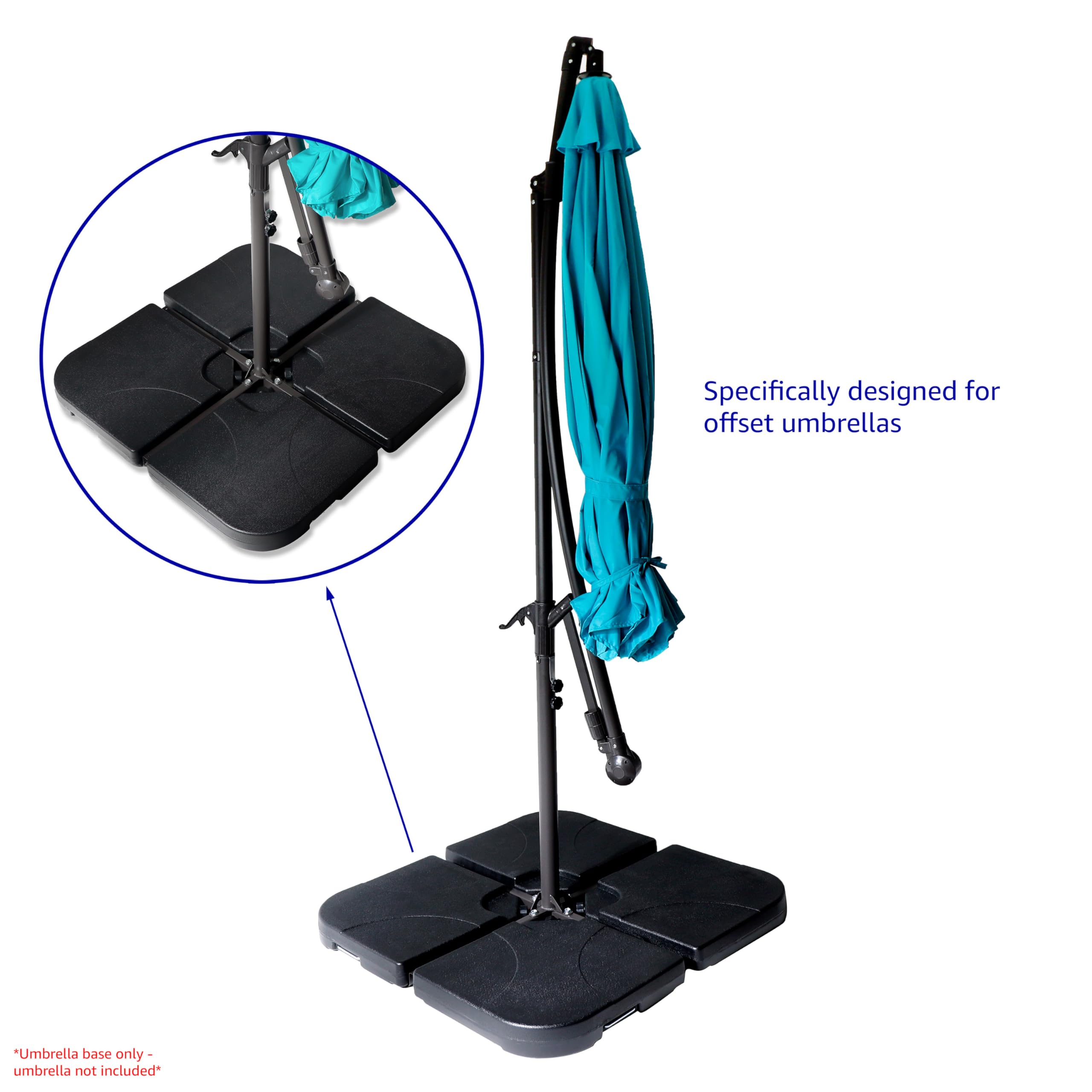 Trademark Innovations 4-Piece Square Cantilever Umbrella Base Water Weights Set - Heavy Duty Offset Patio Umbrella Stand (Black, Square Corner) for Outdoor Garden, Poolside, and Backyard Use