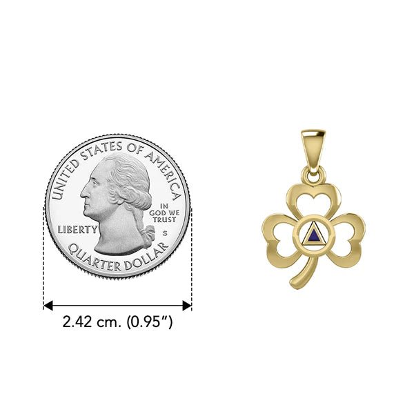 Celtic Shamrock 14K Yellow Gold Pendant with Inlaid Recovery Symbol - Irish Jewelry for Women, St. Patrick's Day Gift, Recovery & Sobriety Necklace