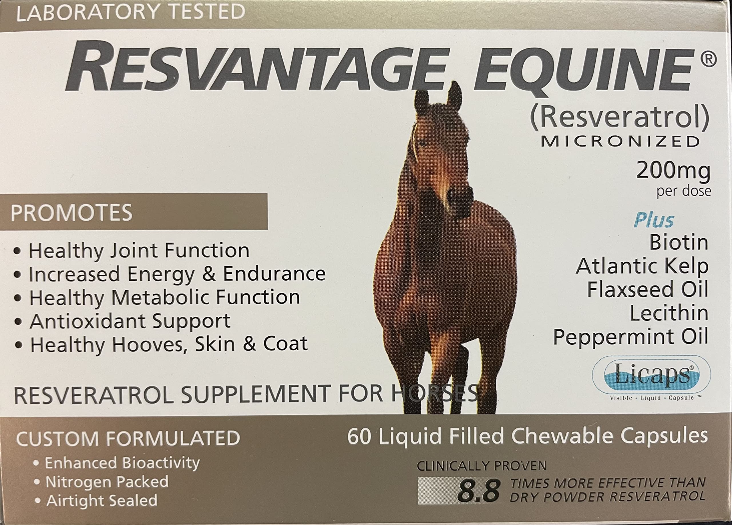 Equine Resveratrol Supplement - 60 Chewable Liquid Filled Capsules for Horse Joint & Immune Support - Perfect for Performance Horses & Senior Equine Care