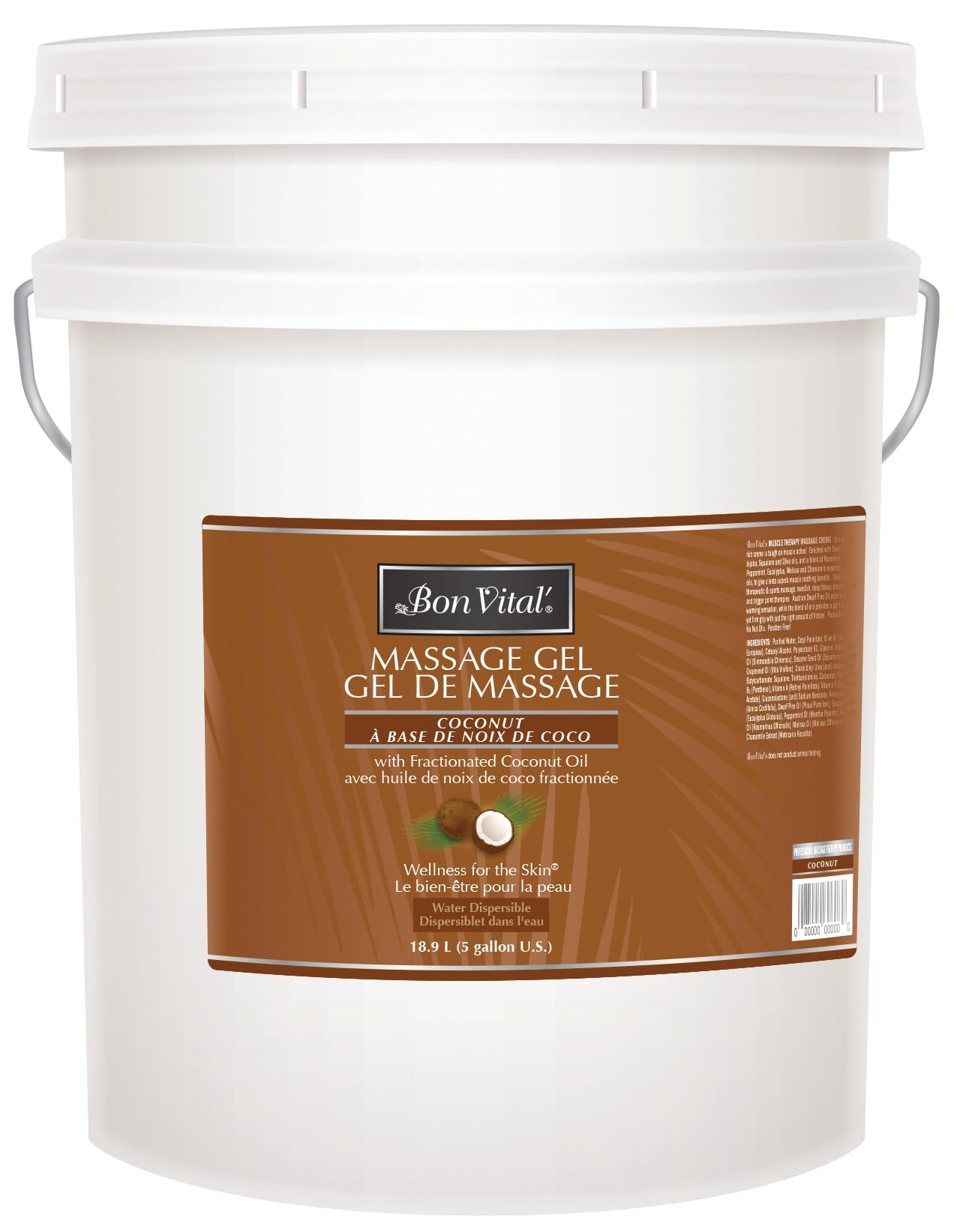 Bon Vital' 100% Pure Fractionated Coconut Oil Massage Gel – Hydrating & Non-Pore Clogging for Back, Neck & Body Massage – 5 Gallon Bulk Size (Label May Vary) – Perfect for Professional Spa, Home Relaxation & Couples Massage Therapy