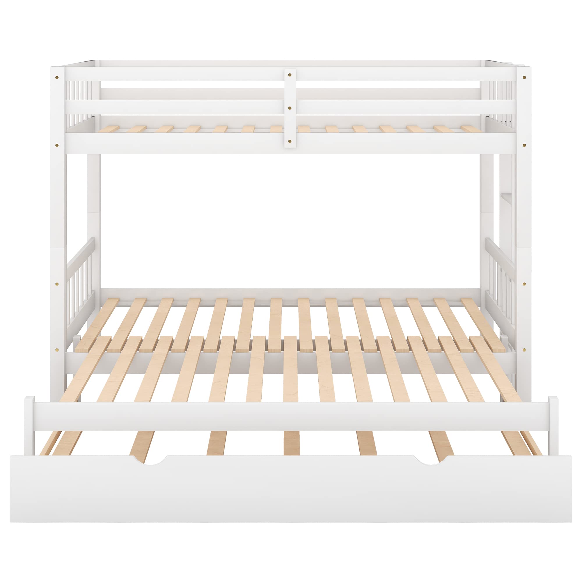 Twin Over Twin Bunk Bed with Trundle - Expandable Wooden Bunk Bed Frame for Kids with Ladder & Safety Rail - Convertible to Twin/Double Bed - Perfect for Small Bedrooms, Guest Rooms & Vacation Homes - White