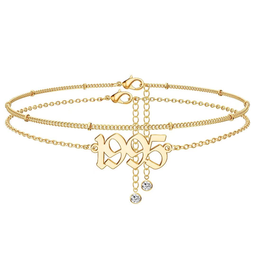 14K Gold Plated Birth Year Anklet for Women - Beach Jewelry & Anniversary Gift