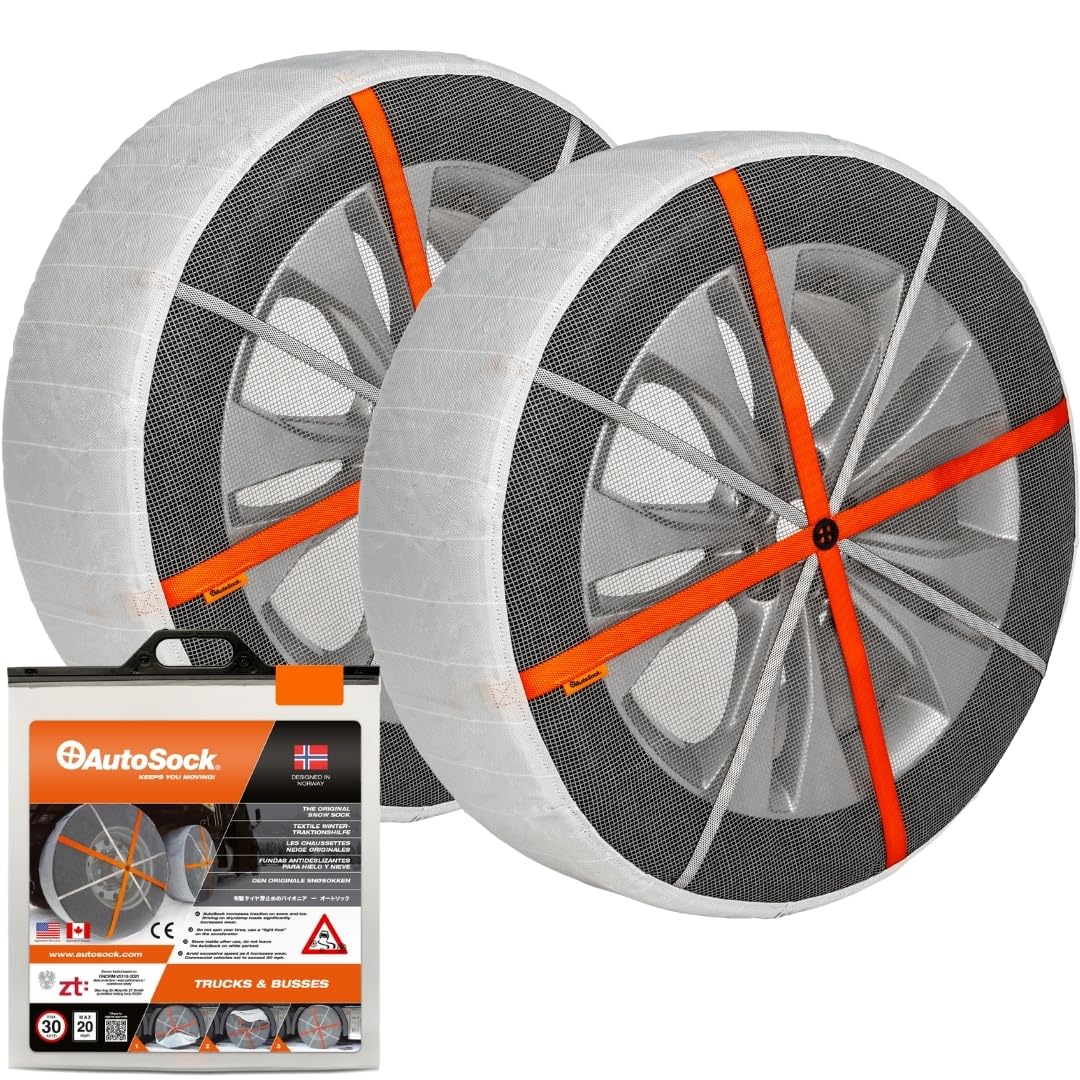 AutoSock AL64 Snow Tire Chains for Commercial Vehicles & Trucks - Heavy Duty Winter Traction (Pack of 2) - Ideal for Snowy Roads, Mountain Driving & Emergency Winter Conditions