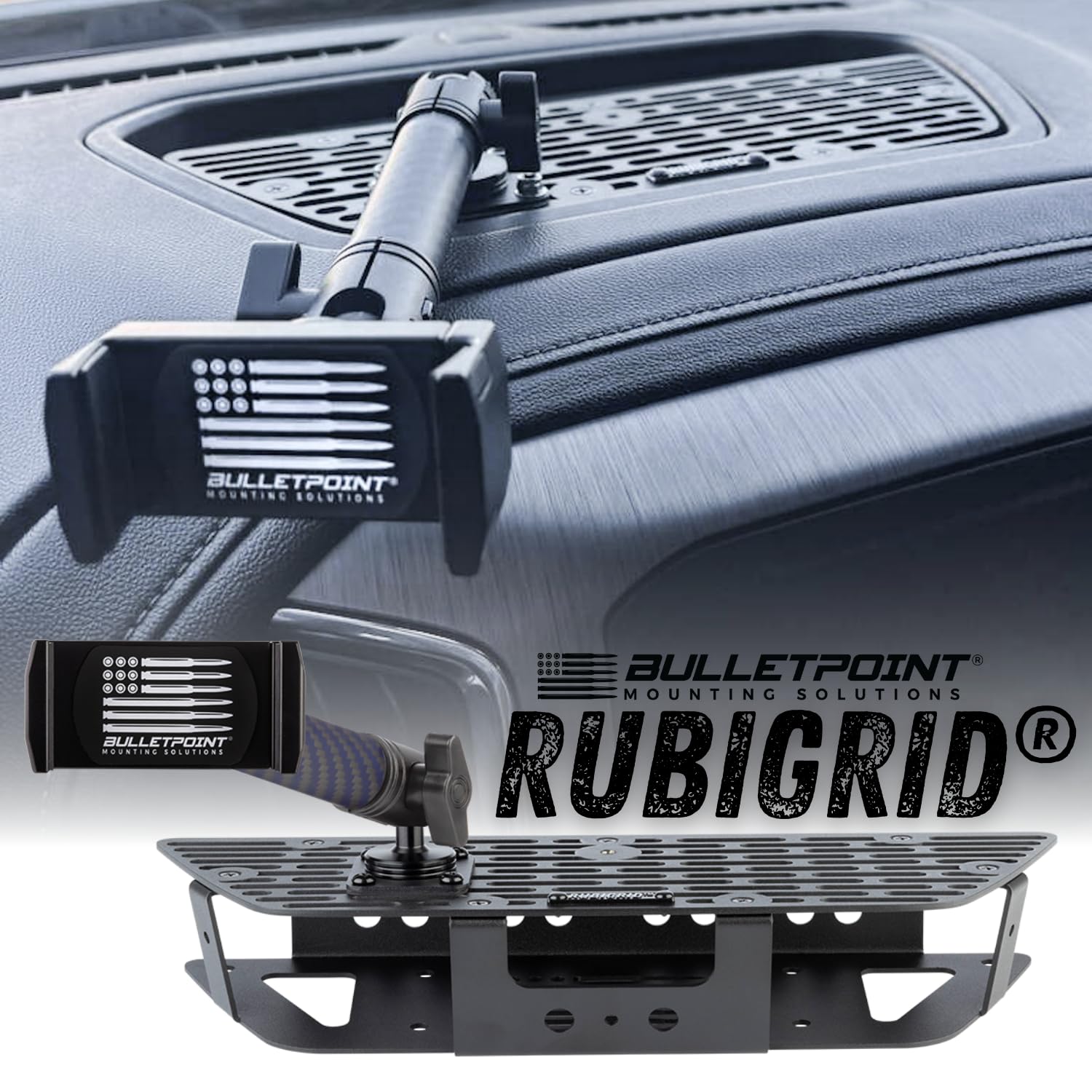 RubiGrid Metal Dash Mount Phone Holder for 2019+ Chevy Silverado & GMC Sierra - Universal 20mm Ball System Multi-Device Car Mount - Perfect for GPS Navigation & Hands-Free Driving