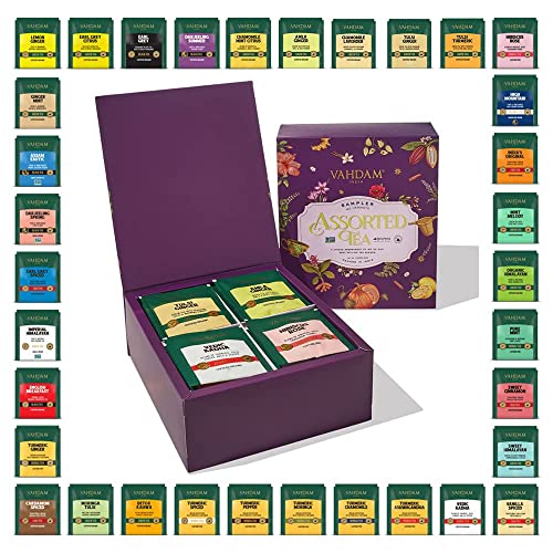 VAHDAM Assorted Tea Bags Sampler Gift Set - 40 Flavors & 40 Tea Bags (Herbal, Green, Chai, Black Tea) | Perfect Thanksgiving & Holiday Gift for Women & Men | Great for Office, Home Relaxation & Hostess Gifts