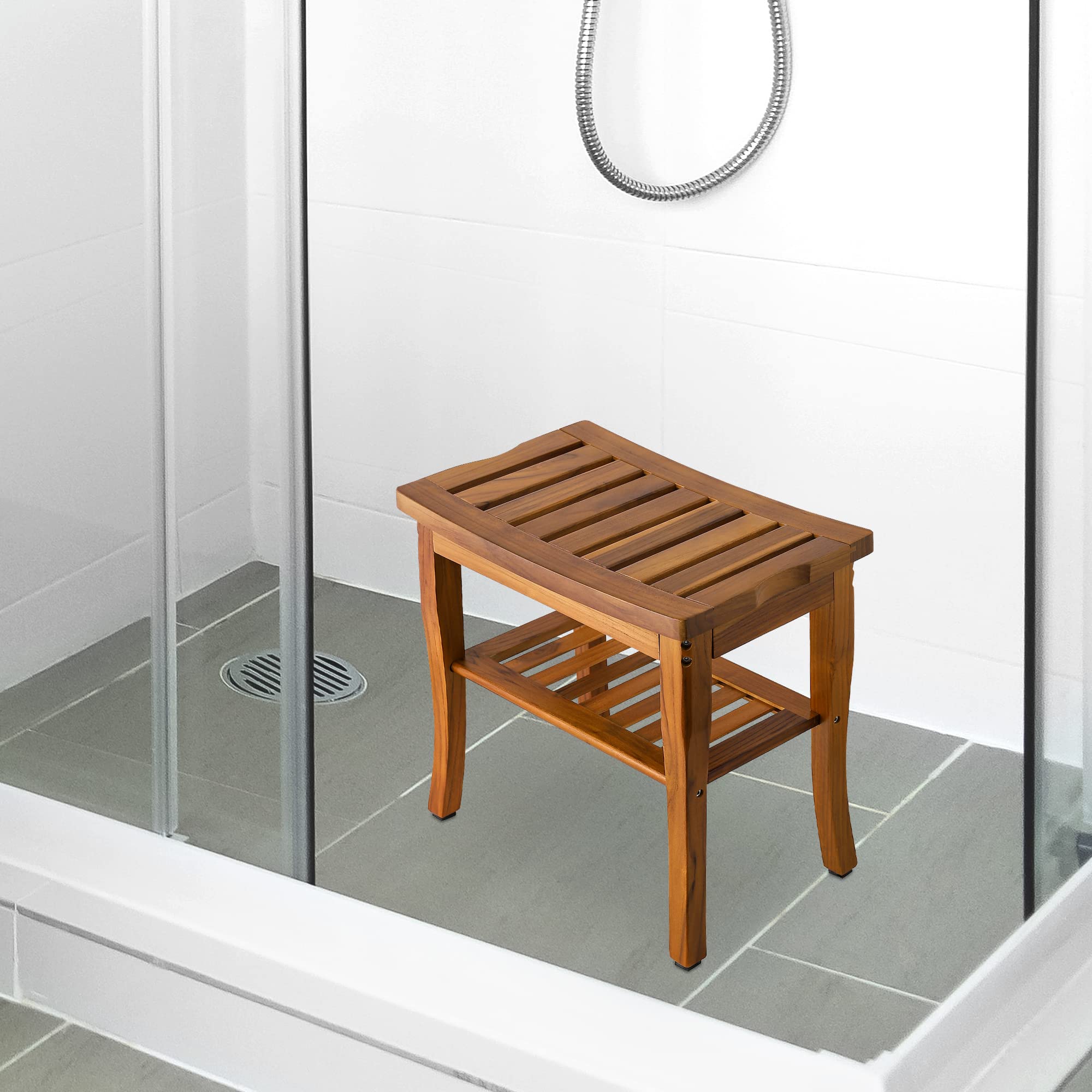 VaeFae Bamboo Shower Stool & Teak Shower Bench Set - Non-Slip Bath Seat for Elderly, Spa, and Relaxation - Perfect for Bathroom, Sauna, and Shower Safety