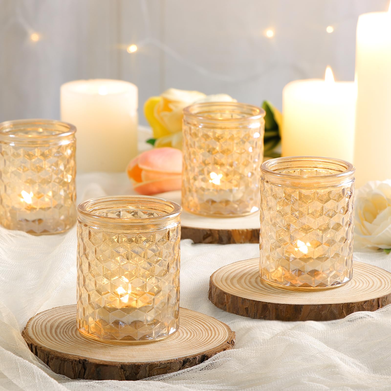 12-Piece Gold Glass Votive Candle Holders - Elegant Tea Light Candle Holders for Wedding Centerpieces, Party Decor, Baby Shower Table Decorations - Perfect for Romantic Dinners, Holiday Decor & Special Events