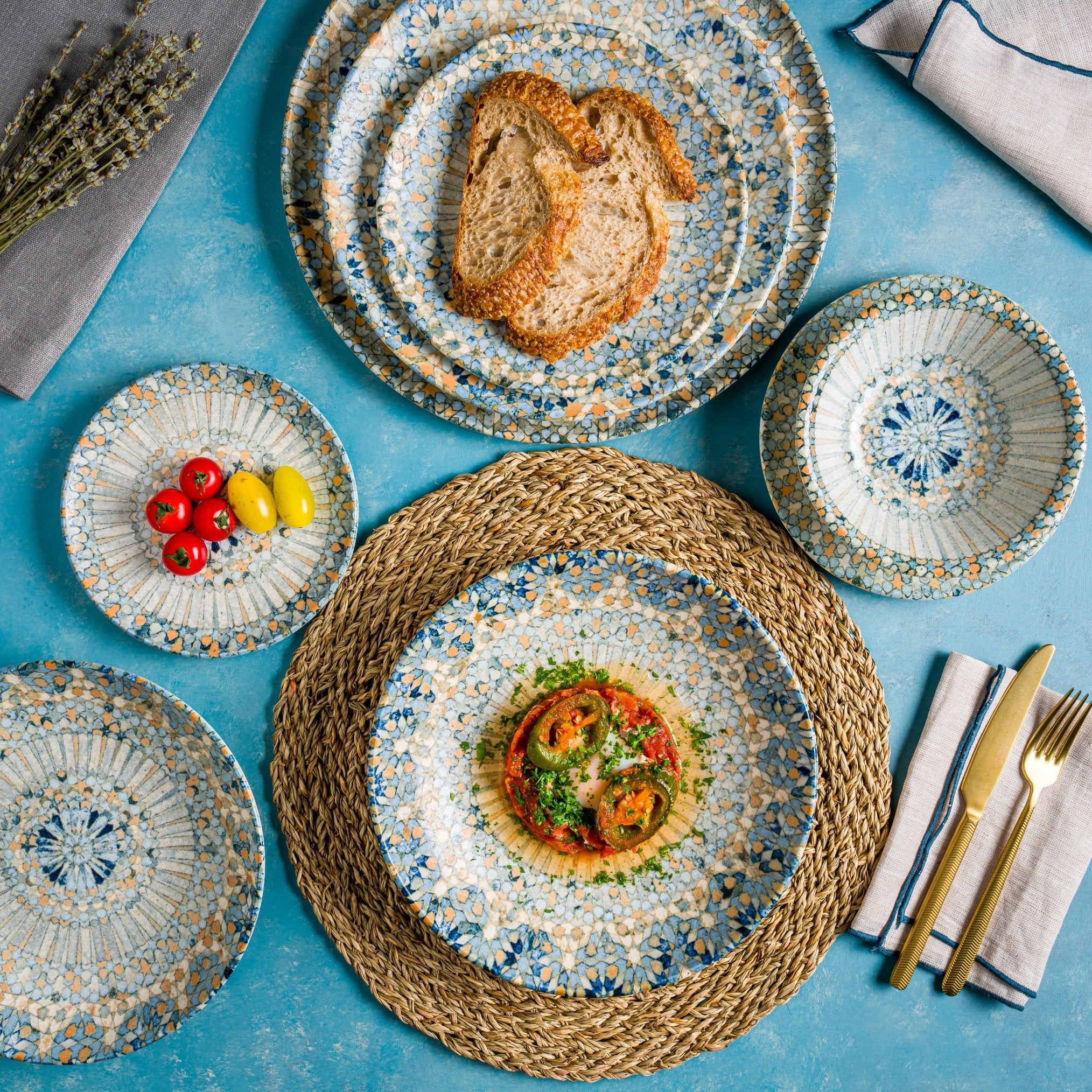 Luca Mosaic Deep Plate 23cm (1000cc) - Elegant Ceramic Dinner Plate for Pasta, Salad & Desserts - Perfect for Home Dining & Restaurant Use