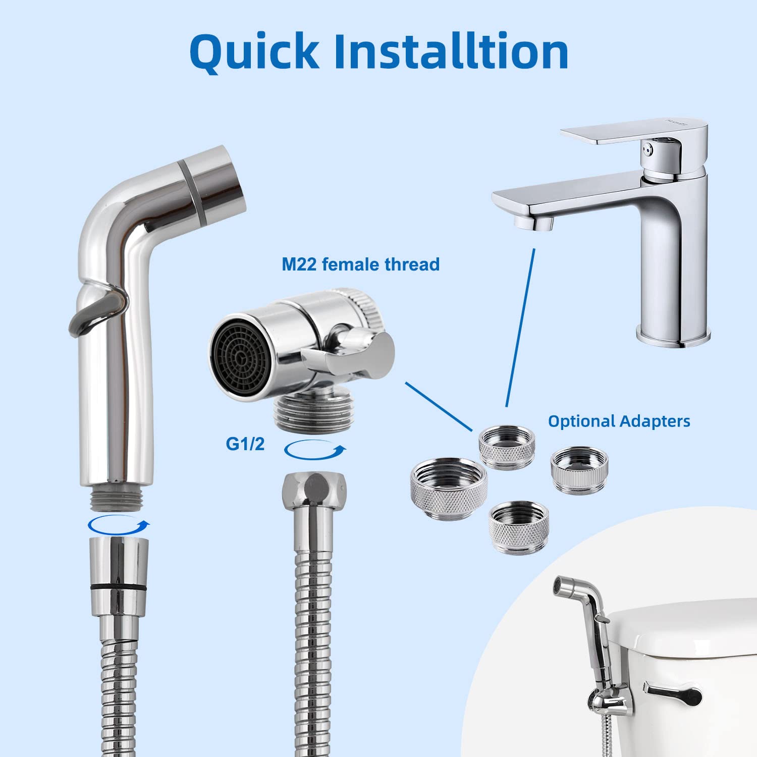 iFealClear Handheld Bidet Sprayer & Sink Faucet Hose Shower Attachment - Dual-Spray Faucet Extension with 8 Adapters for Hair Washing, Pet Rinse, Bathroom Cleaning, Kitchen & Garden Use - Perfect for Bathrooms, Kitchens, Outdoor Washing & Pet Care