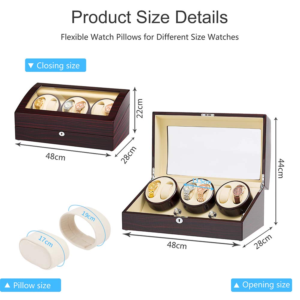 JQUEEN 6 Watch Winders with 7 Storage Slots & 3 Ultra-Quiet Mabuchi Motors - Perfect for Automatic Watch Collection, Display & Maintenance at Home or Office