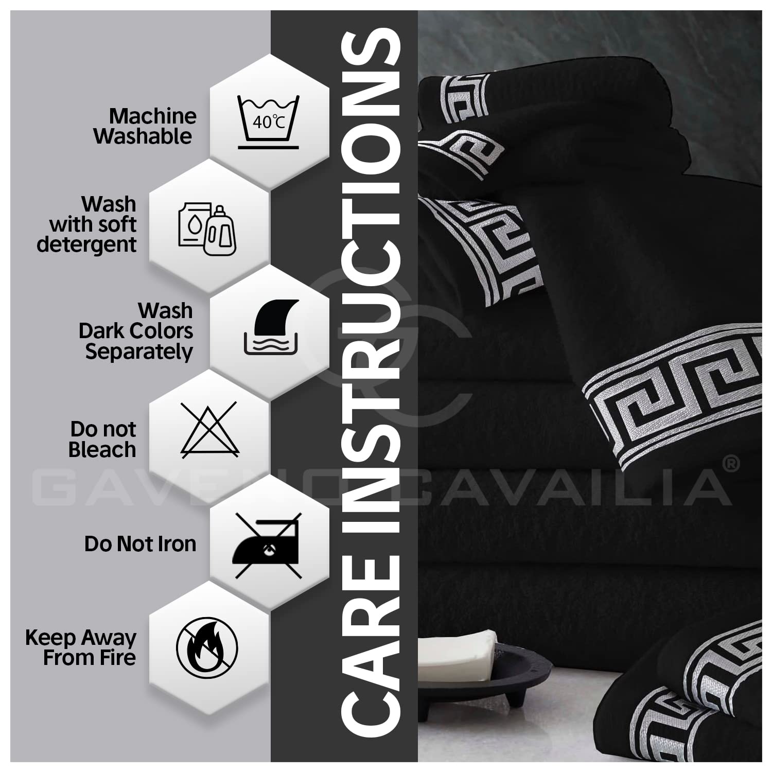 Premium GC GAVENO CAVAILIA 500GSM Luxury Towel Set - 8 Pieces (2 Hand Towels, 2 Bath Towels, 4 Washcloths) | 100% Egyptian Cotton | Ultra Soft & Absorbent | Black | Perfect for Spa, Bathroom & Hotel Use
