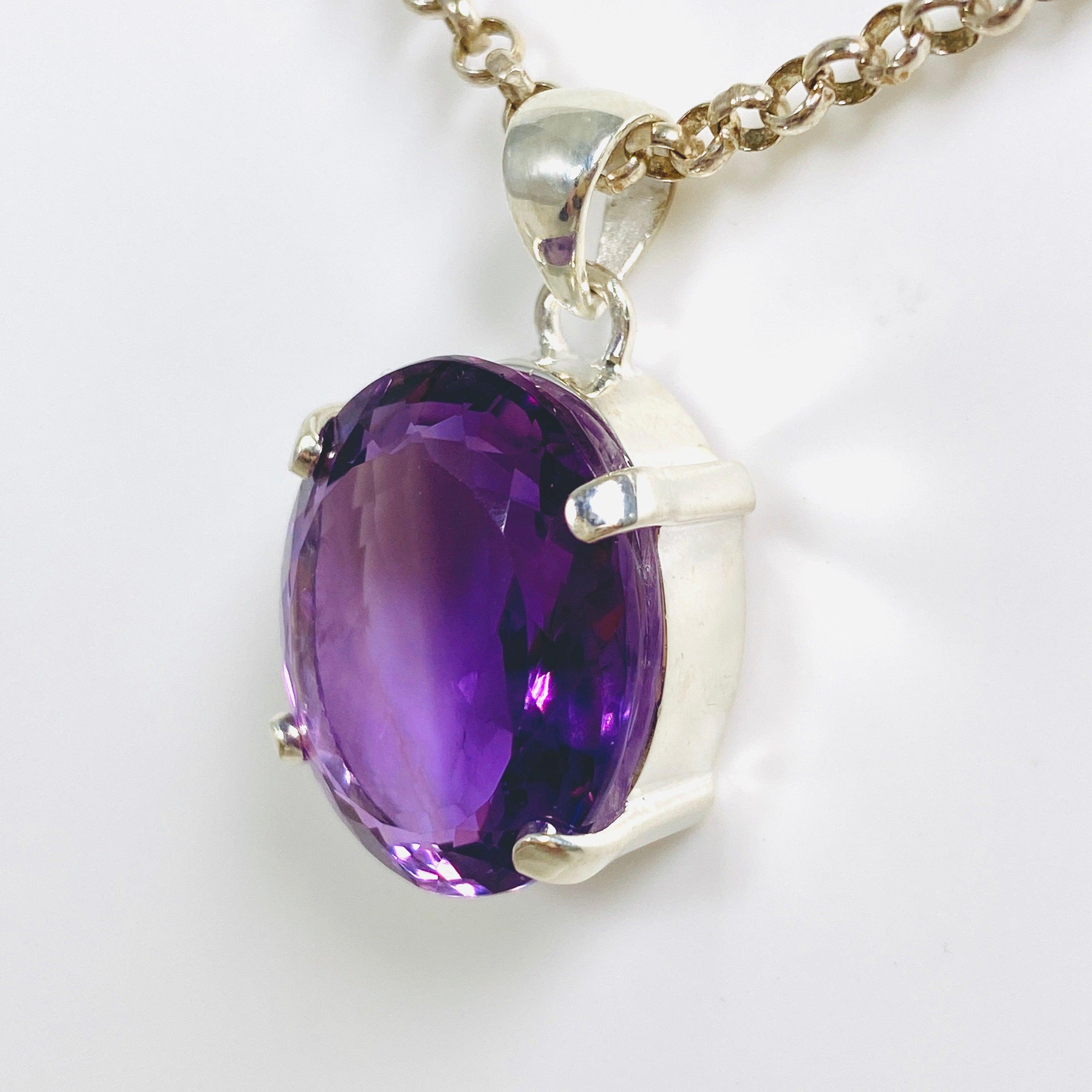 Natural Amethyst Faceted Oval Pendant Necklace - 925 Sterling Silver Jewelry for Women - Perfect for Gift Giving, Meditation & Spiritual Healing