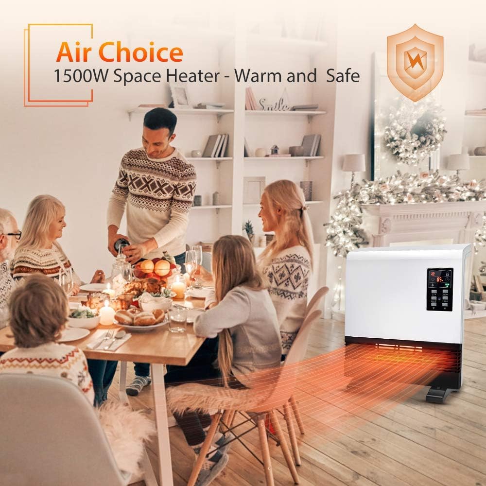 Airchoice 1500W Electric Space Heater - Wall Mounted or Stand Use with Timer & 3 Heating Modes | Energy Efficient Infrared Heater for Bedroom, Bathroom & Office | Perfect for Winter Warmth & Small Room Heating