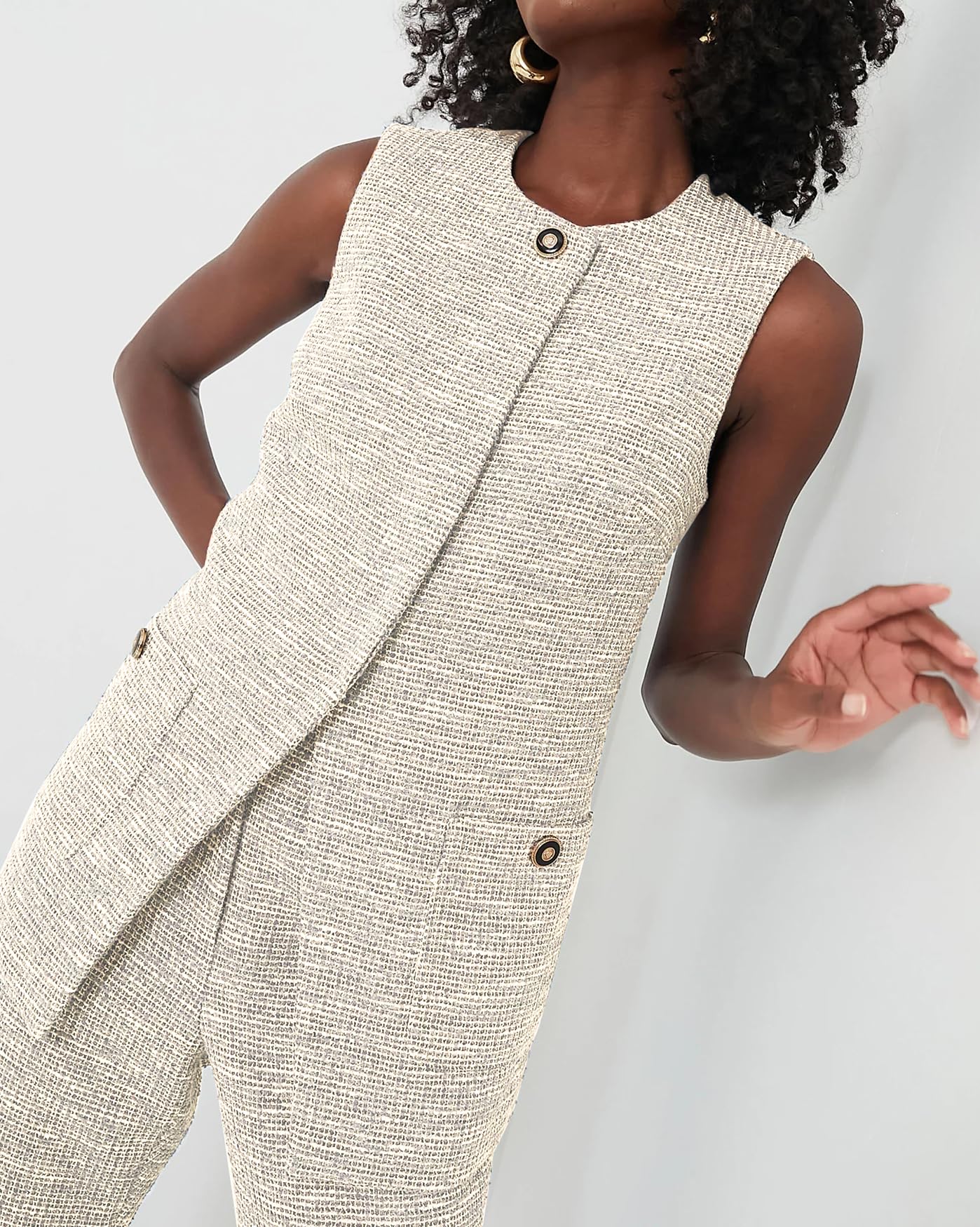 SCOFEEL Women's Slim Tweed Vest - Sleeveless Blazer for Office & Casual Wear
