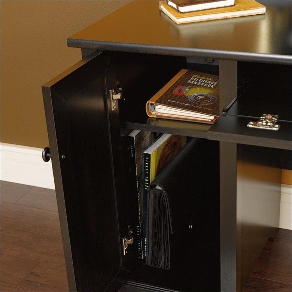 Pemberly Row Engineered Wood 2-Drawer Computer Desk in Estate Black - Compact Home Office Desk for Small Spaces, Study & Workstation