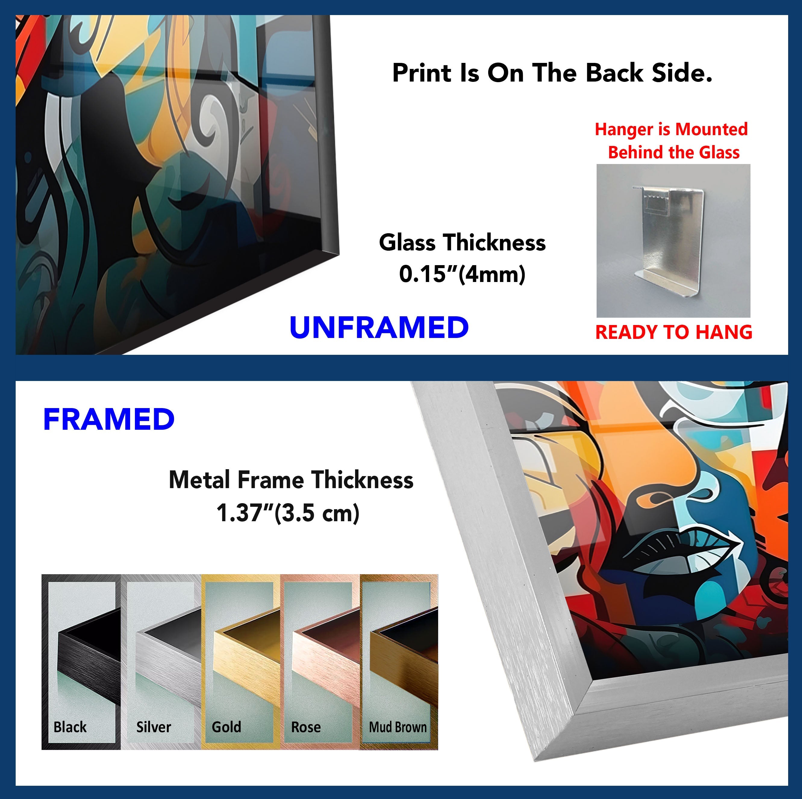 Vibrant Abstract Portrait Glass Wall Art - Modern Home Decor for Living Room, Bedroom & Office - Unique Handmade Glass Painting for Stylish Interior Design