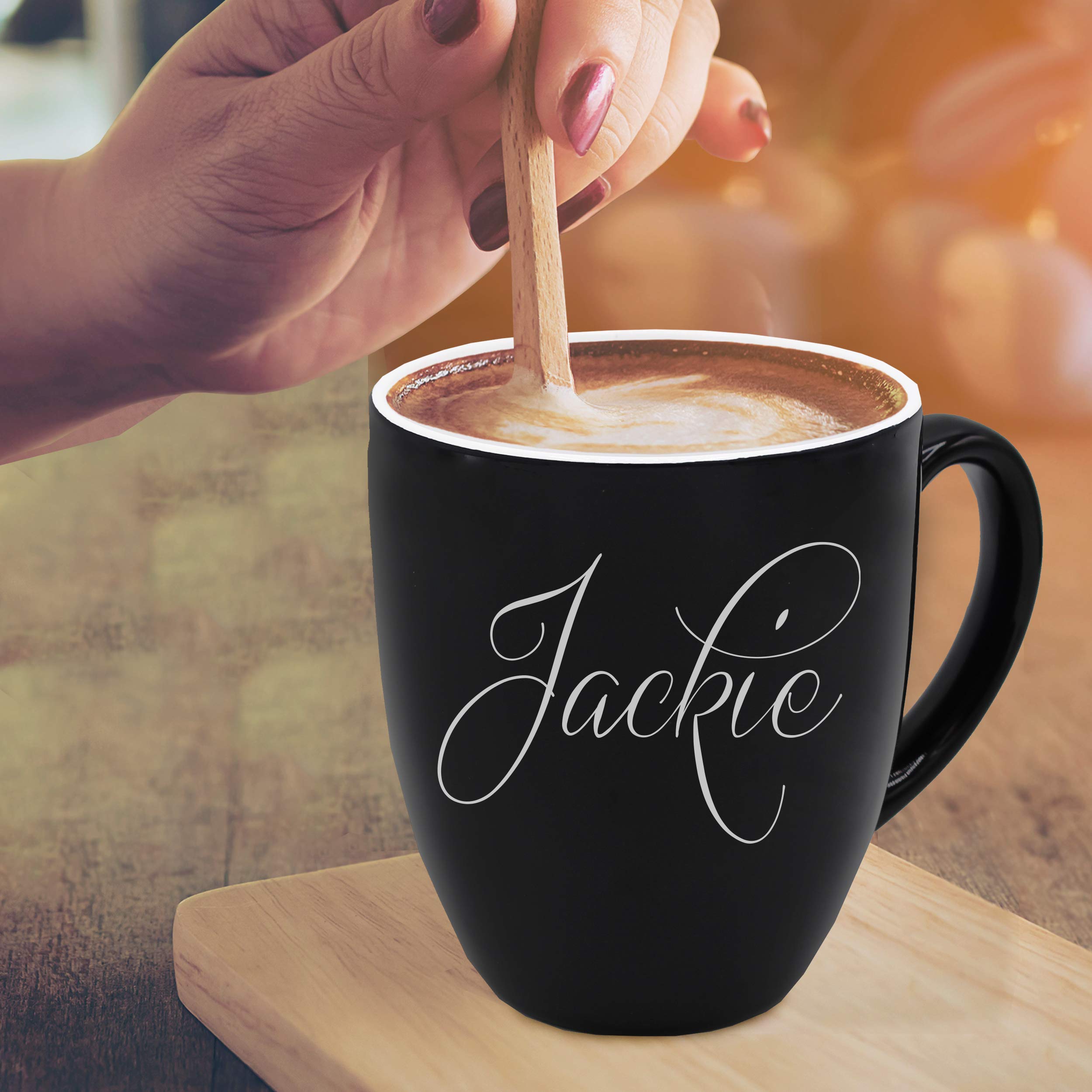 Personalized Engraved Coffee Mug - Custom Latte & Tea Cup with Name or Message - Perfect for Gifts, Office Use, or Home Coffee Time (Black)