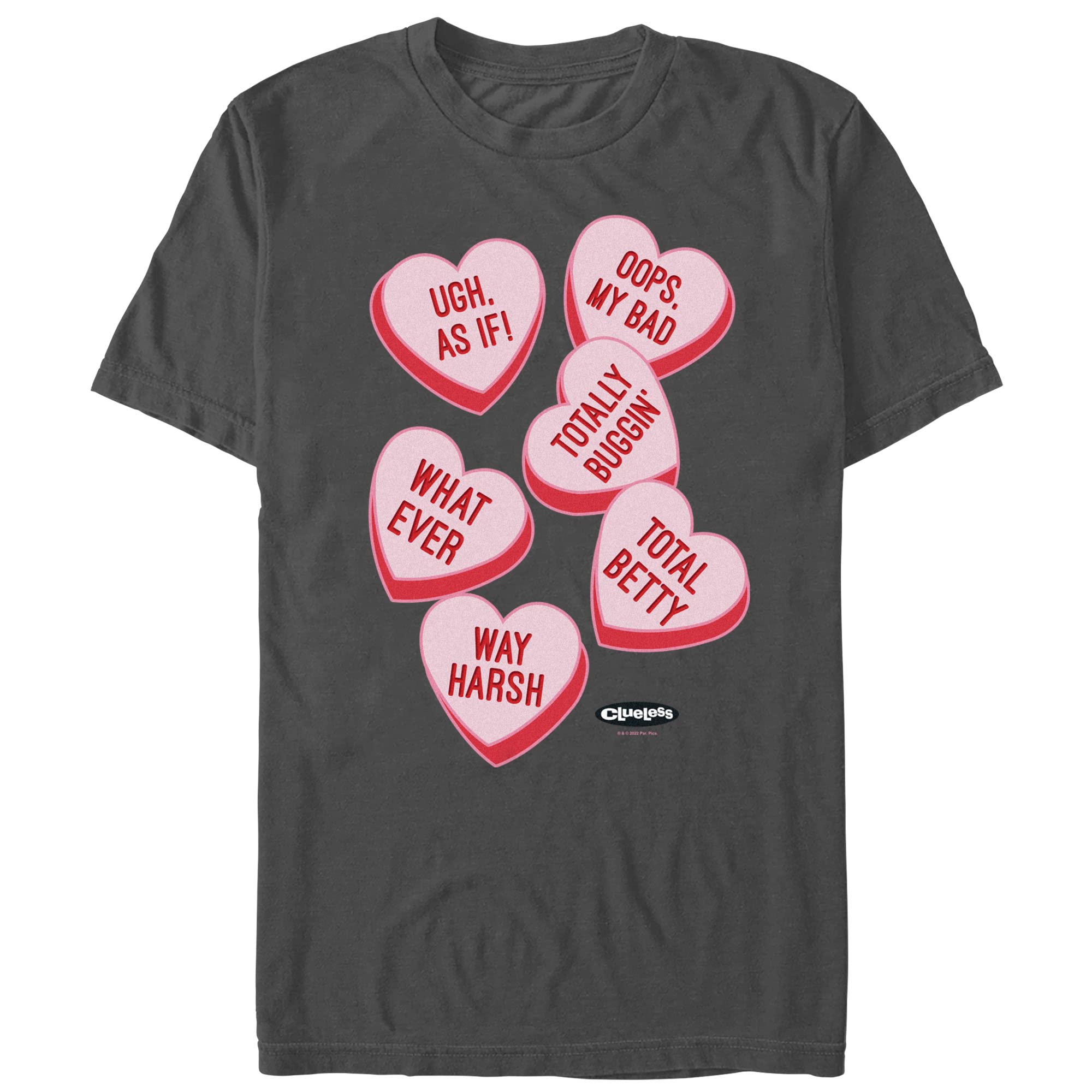 Fifth Sun Men's Clueless Candy Hearts Graphic T-Shirt | Vintage 90s Inspired Casual Tee | Perfect for Parties, Cosplay & Retro Fashion Lovers