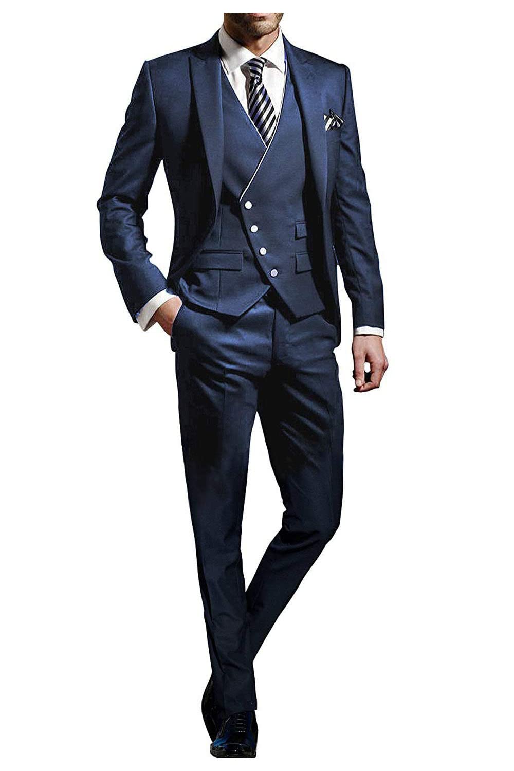 3-Piece Elegant Men's Classic Tailored Slim Fit Tuxedo Suit for Wedding, Groom & Groomsmen - Formal Business Attire for Special Occasions & Evening Events