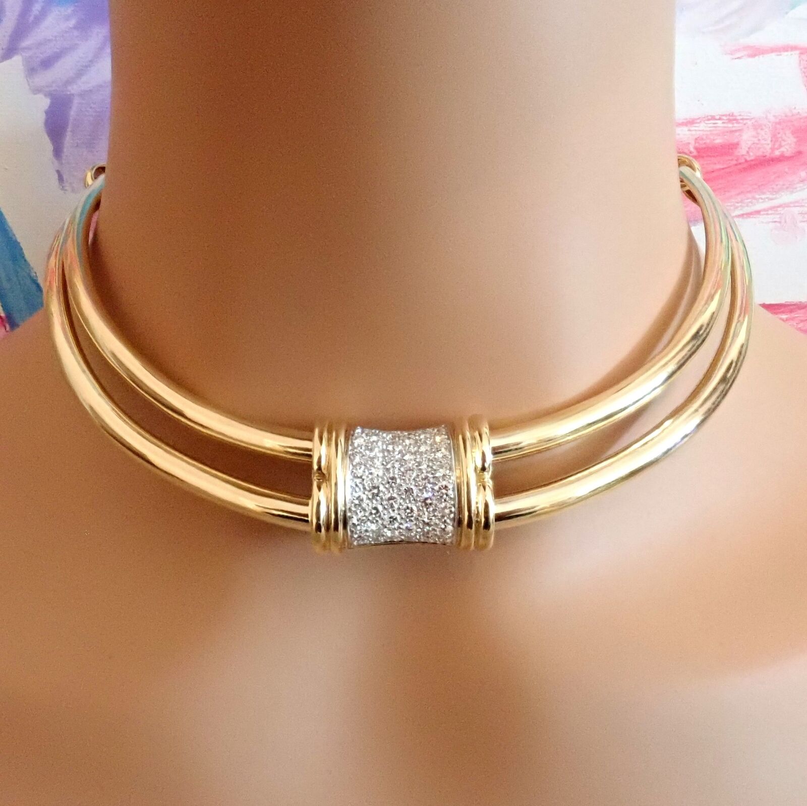 Authentic Tiffany & Co 18k Yellow Gold 2 Carat Diamond Collar Necklace 15