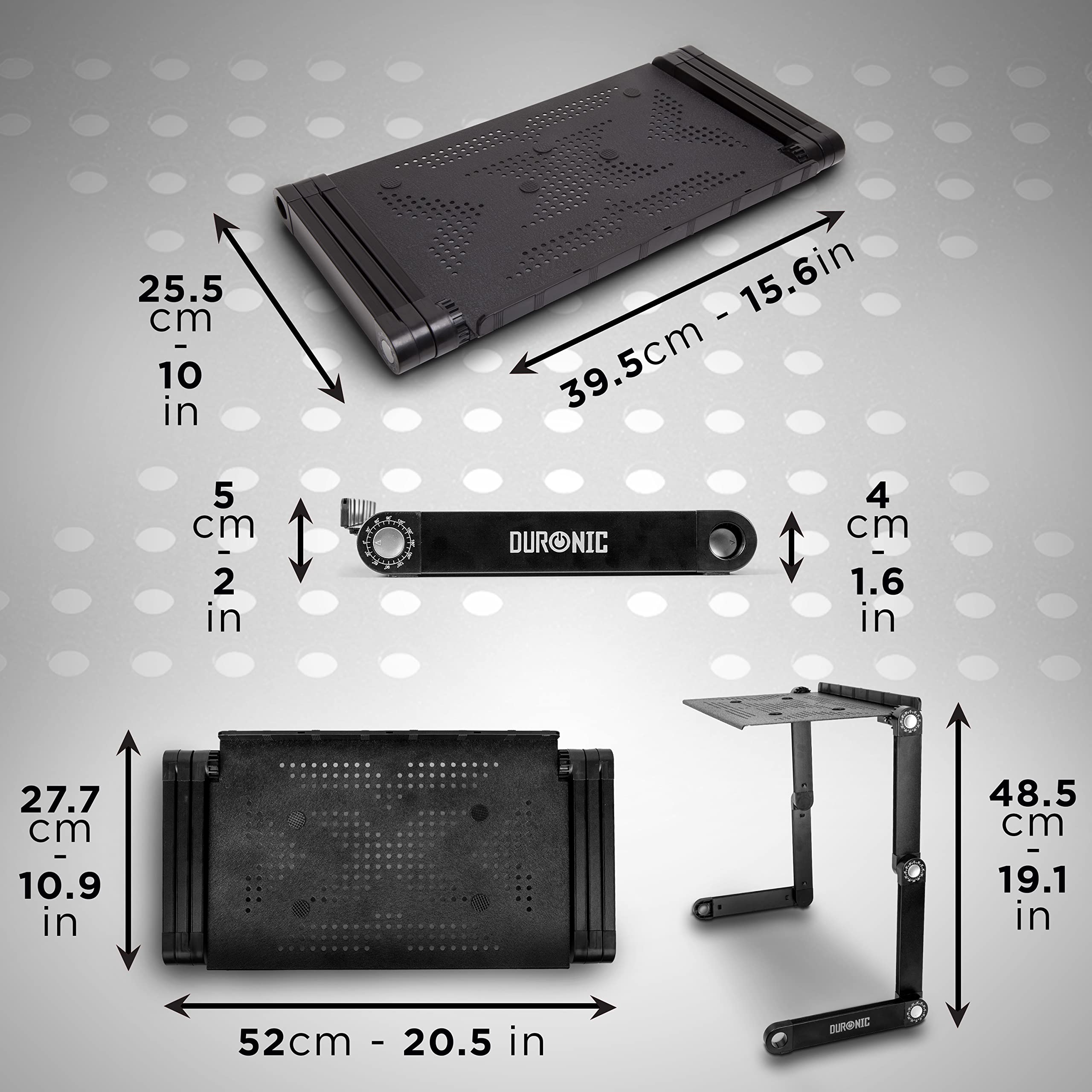 Duronic DML121 Adjustable Laptop Stand - Foldable Portable Lap Desk for MacBook Pro, Notebooks & Tablets | Ergonomic Computer Riser for Home, Office & Travel Use