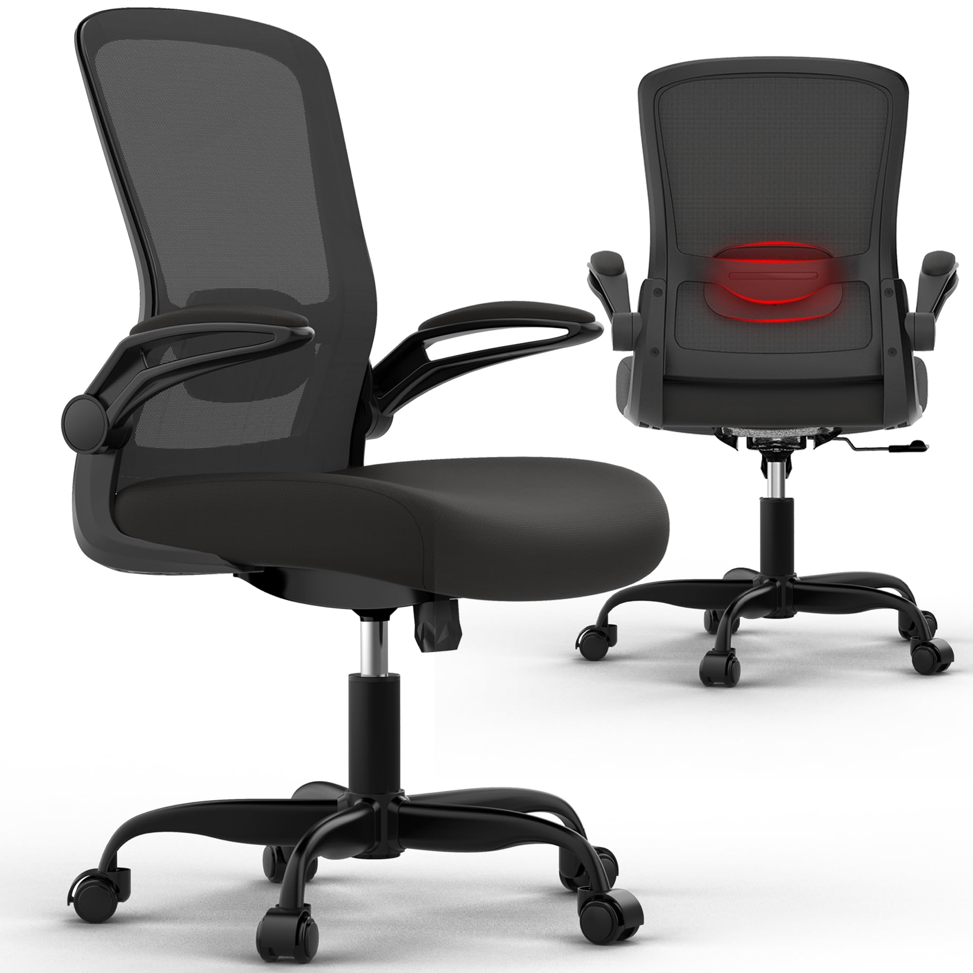 Ergonomic Office Chair with Adjustable Lumbar Support - High Back Mesh Computer Desk Chair with Flip-Up Armrests, BIFMA Certified - Perfect for Home Office, Gaming & Workspaces