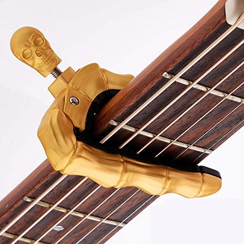 Premium Geva Guitar Capo with Skull Knob - Universal Clip for Acoustic & Electric Guitars, Bass, Ukulele, Banjo (4-12 Strings) - Gold Finish | Perfect for Stage Performances, Studio Recording & Practice Sessions