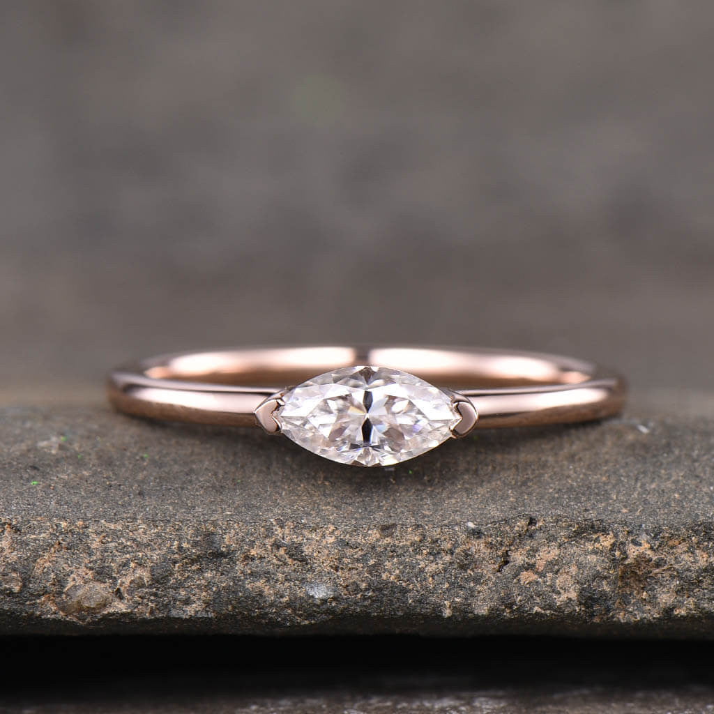 Solitaire Marquise Cut Moissanite Wedding Ring for Women - 14K Rose Gold Engagement Band, Durable & Hypoallergenic - Perfect for Proposals, Anniversaries & Bridal Jewelry