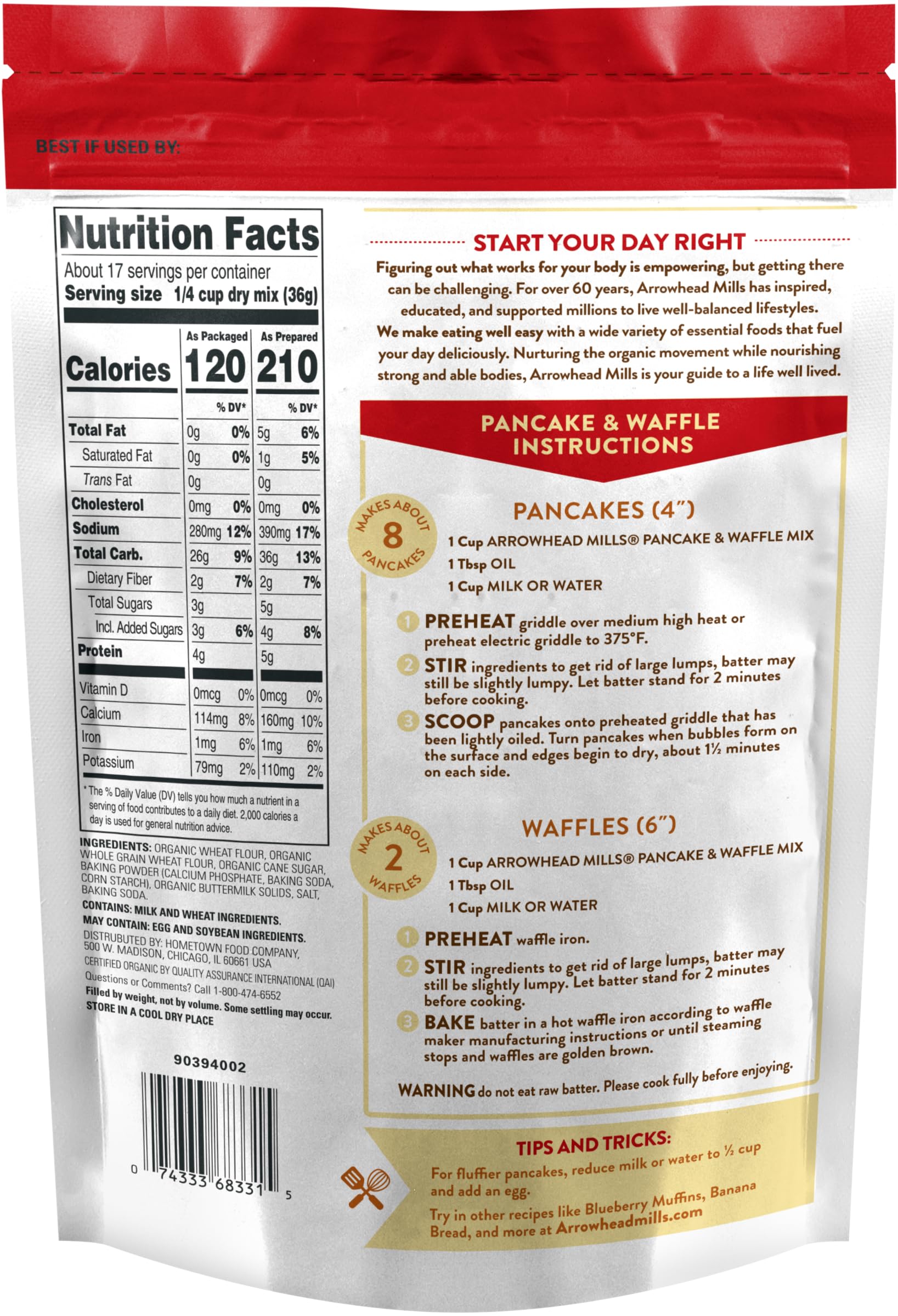 Arrowhead Mills Buttermilk Pancake & Waffle Mix - 22oz (Pack of 6) | Gluten-Free, Non-GMO Breakfast Mix for Fluffy Pancakes & Crispy Waffles | Perfect for Family Brunch, Weekend Breakfast & Holiday Gatherings